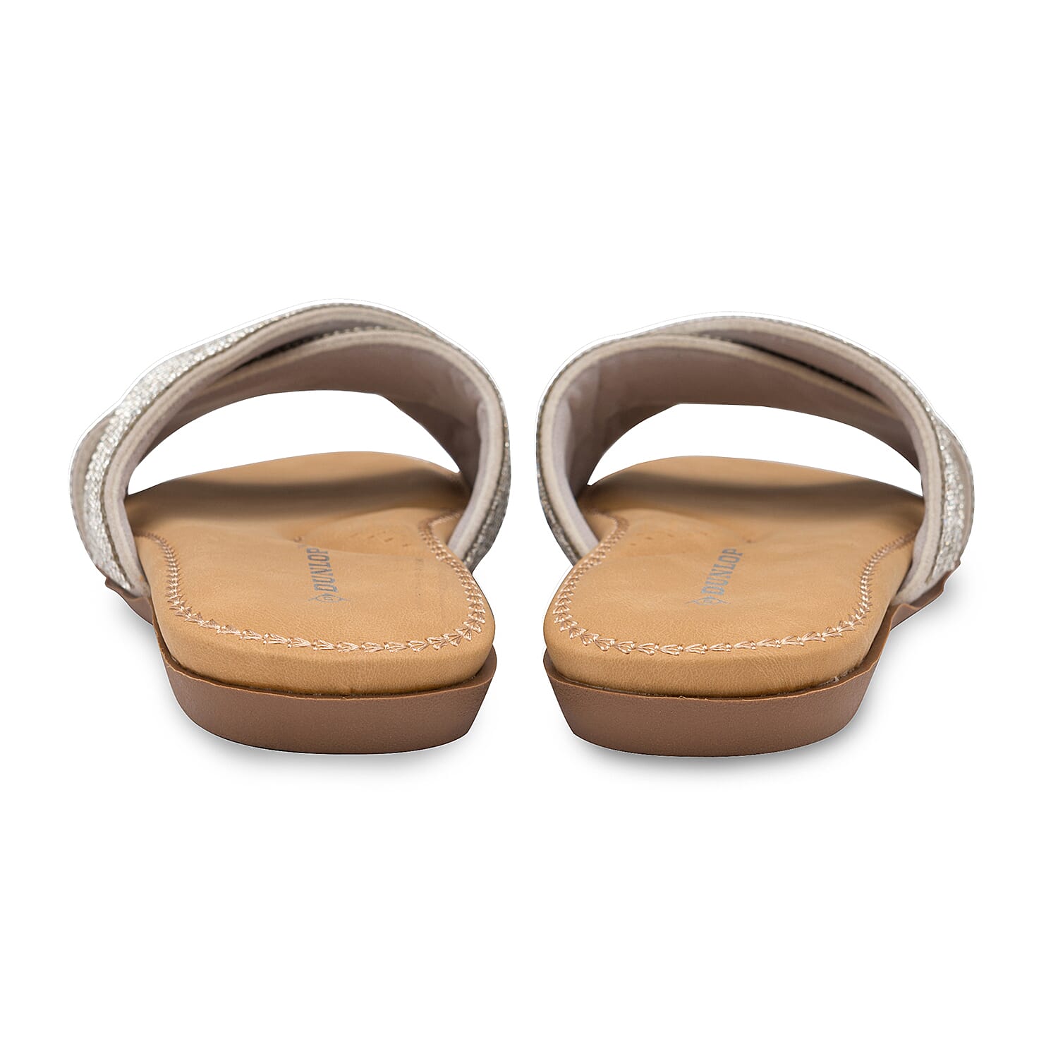 Dunlop Embellished Open Toe Slip on Flat Slider Sandals (Size 3) - Silver