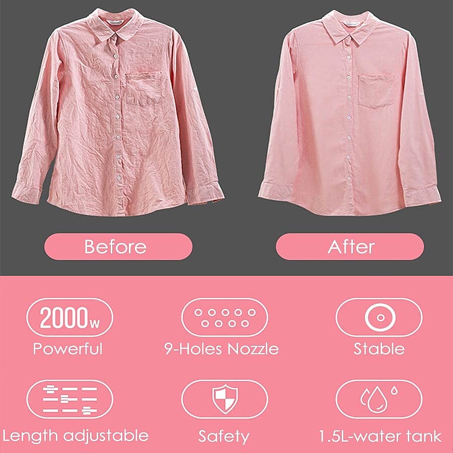 Multi-Purpose Garment Steamer OR Home Sanitiser with Built-in Iron Board (Size 29x26.5x28 Cm) - Pink