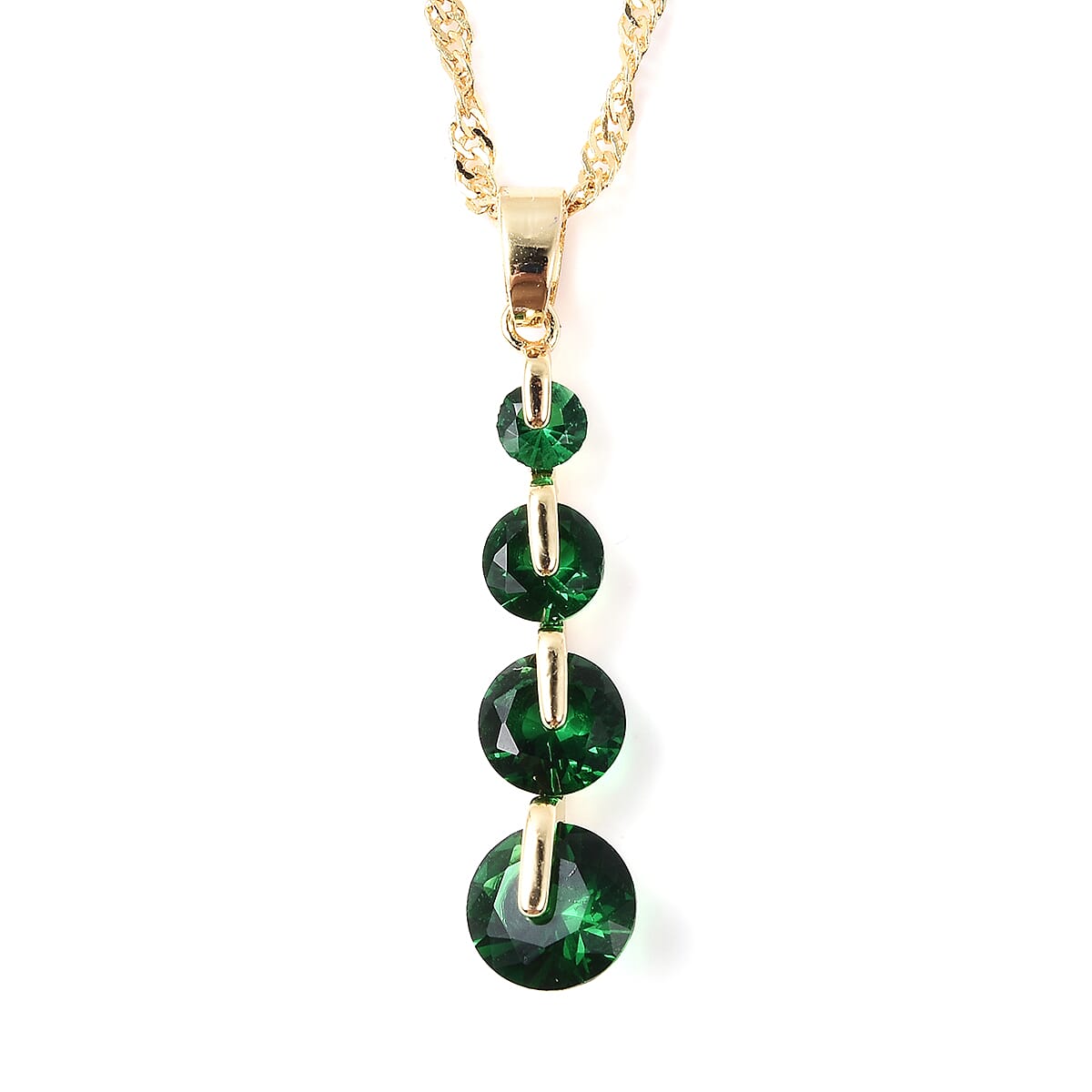 2 Piece Set - Simulated Emerald Pendant with Chain (Size 20 with 2 inch Extender) and Dangle Lever Back Earrings in Yellow Gold Tone