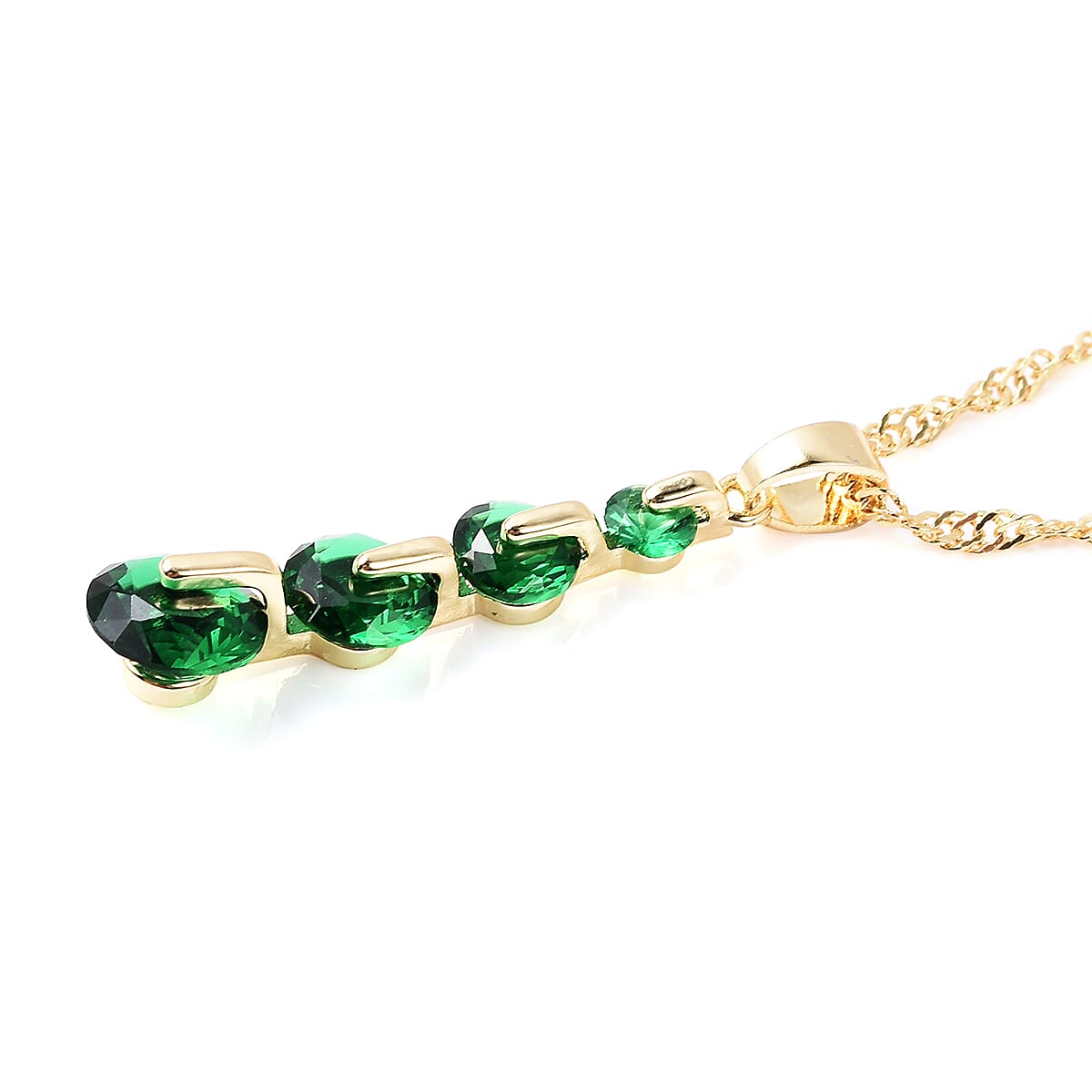 2 Piece Set - Simulated Emerald Pendant with Chain (Size 20 with 2 inch Extender) and Dangle Lever Back Earrings in Yellow Gold Tone