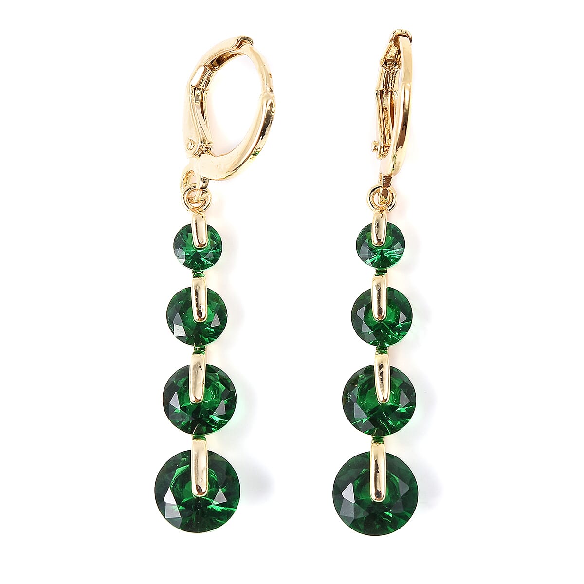 2 Piece Set - Simulated Emerald Pendant with Chain (Size 20 with 2 inch Extender) and Dangle Lever Back Earrings in Yellow Gold Tone