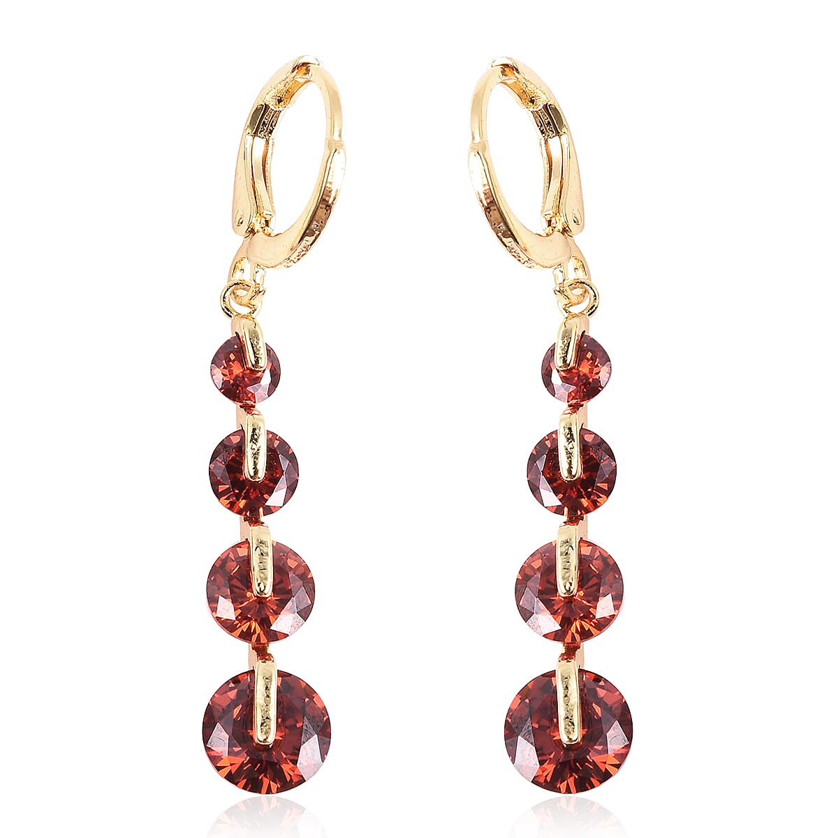 2 Piece Set - Simulated Ruby Pendant with Chain (Size 20 with 2 inch Extender) and Dangle Lever Back Earrings in Yellow Gold Tone