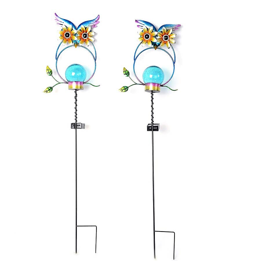 Set of 2 - Solar Powered Owl Shape Stake Light (Length 70 Cm) - Blue and Black