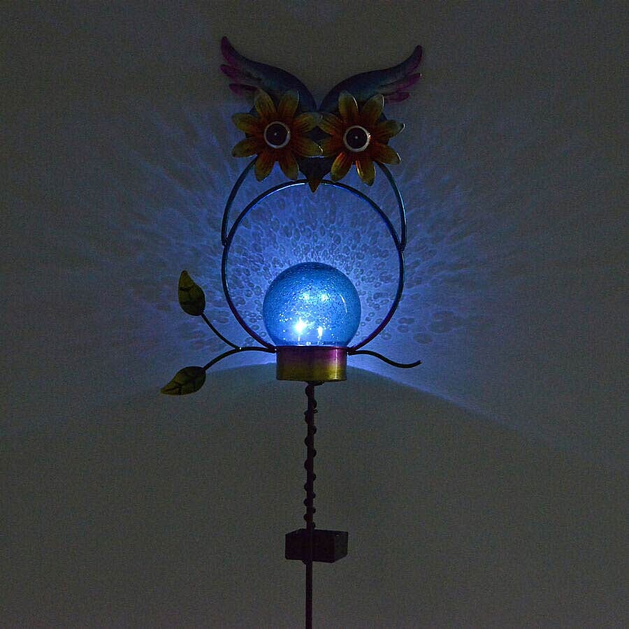Set of 2 - Solar Powered Owl Shape Stake Light (Length 70 Cm) - Blue and Black
