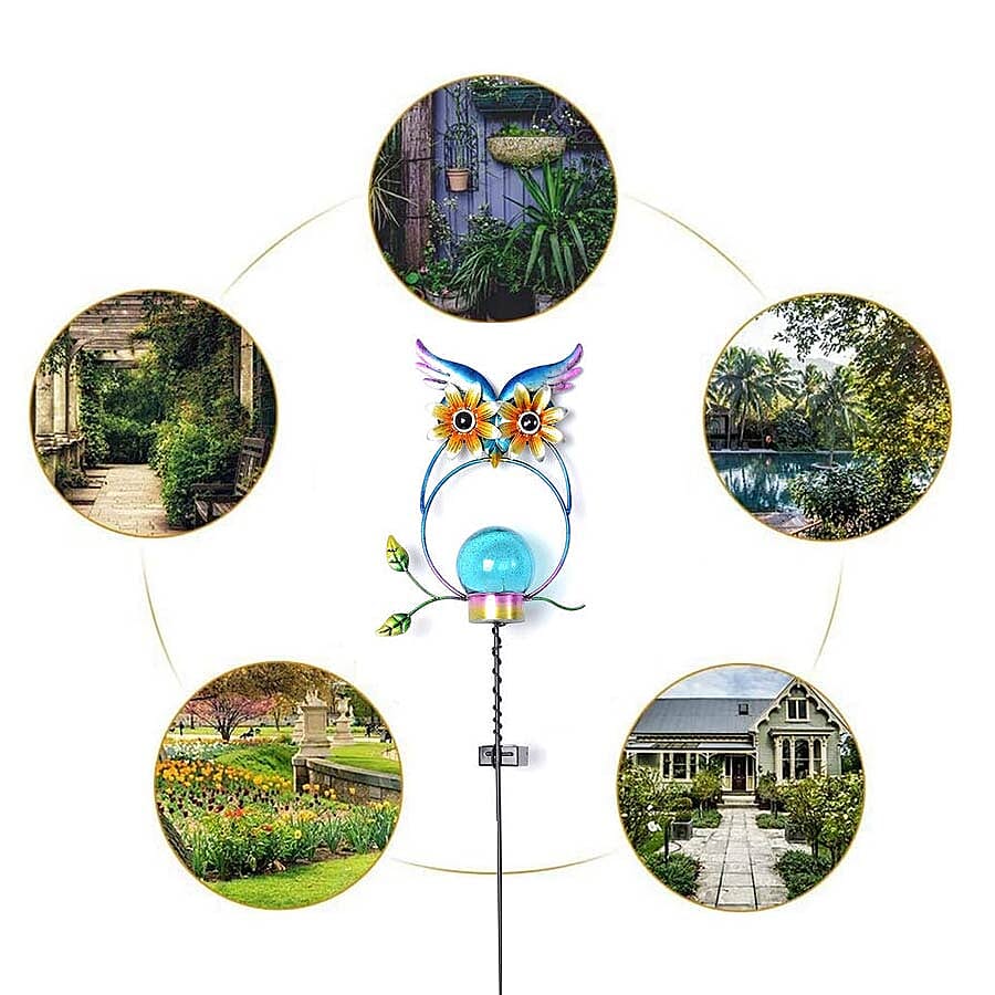 Set of 2 - Solar Powered Owl Shape Stake Light (Length 70 Cm) - Blue and Black