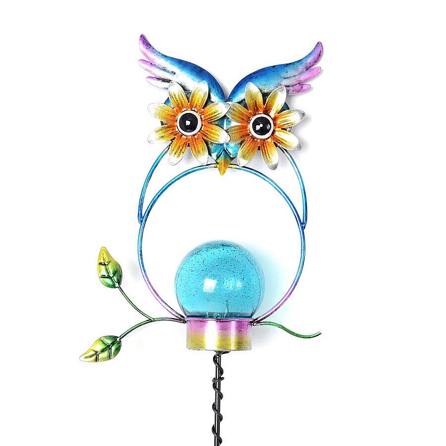 Set of 2 - Solar Powered Owl Shape Stake Light (Length 70 Cm) - Blue and Black