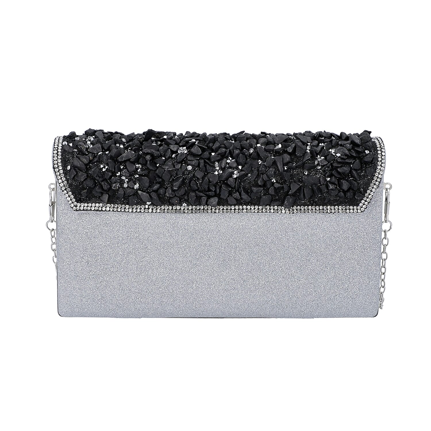Shungite Clutch Bag with Detachable Chain Strap - Silver