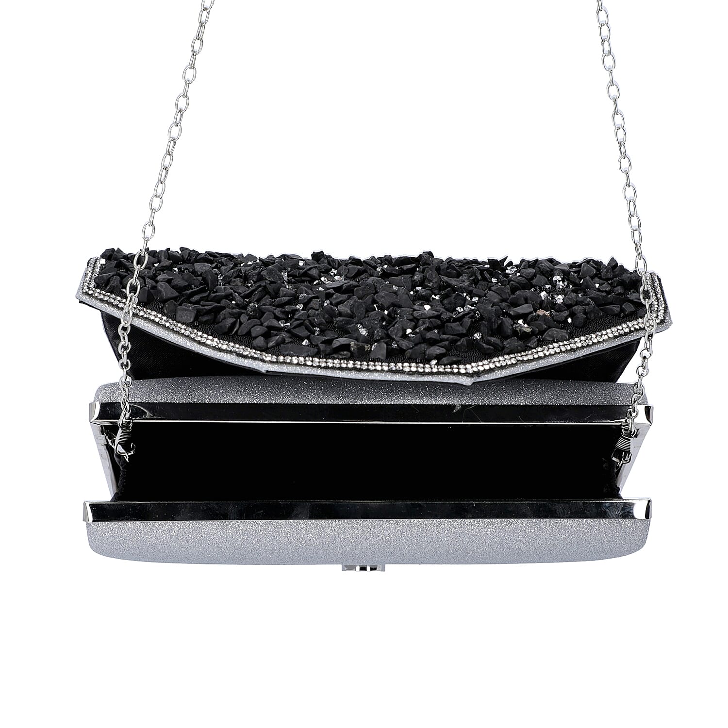 Shungite Clutch Bag with Detachable Chain Strap - Silver