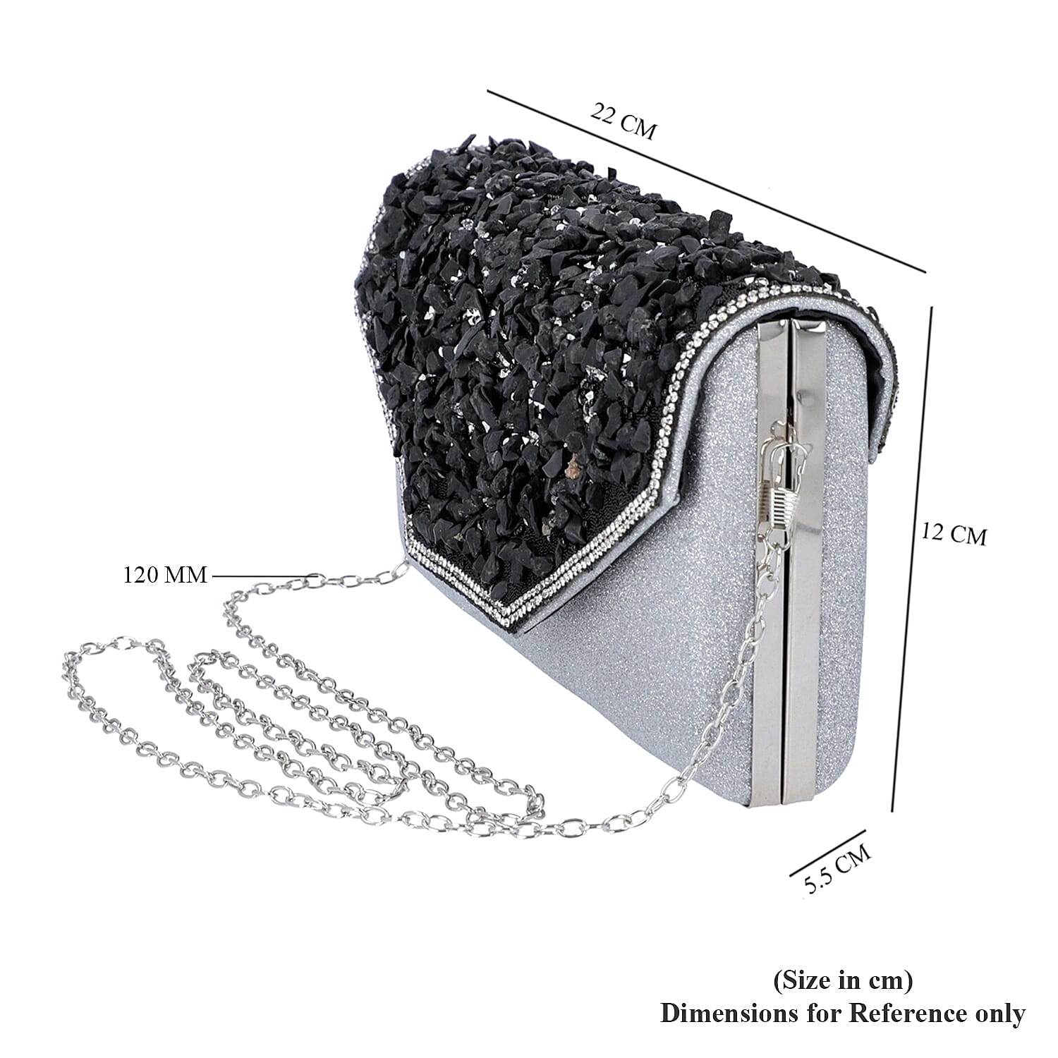 Shungite Clutch Bag with Detachable Chain Strap - Silver