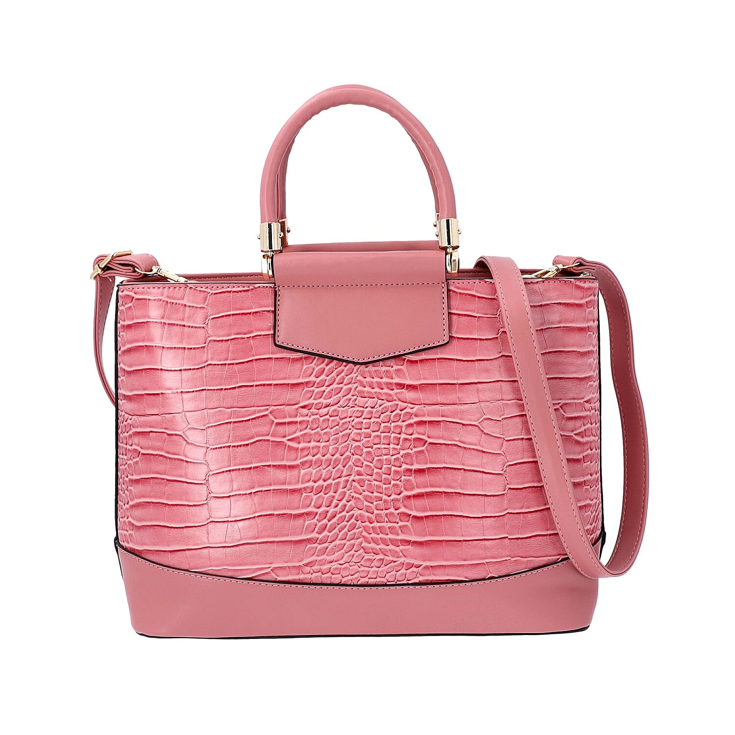 Pink Croc Embossed Tote Bag with Adjustable Shoulder Strap (Size 34x12x25 Cm)
