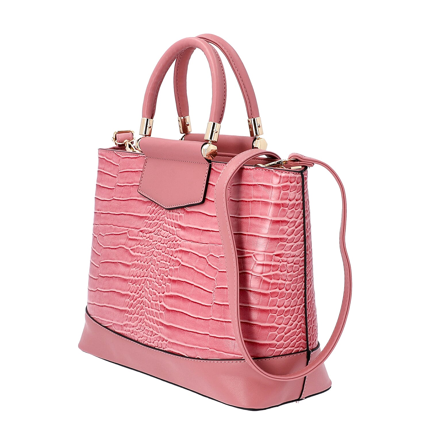 Pink Croc Embossed Tote Bag with Adjustable Shoulder Strap (Size 34x12x25 Cm)
