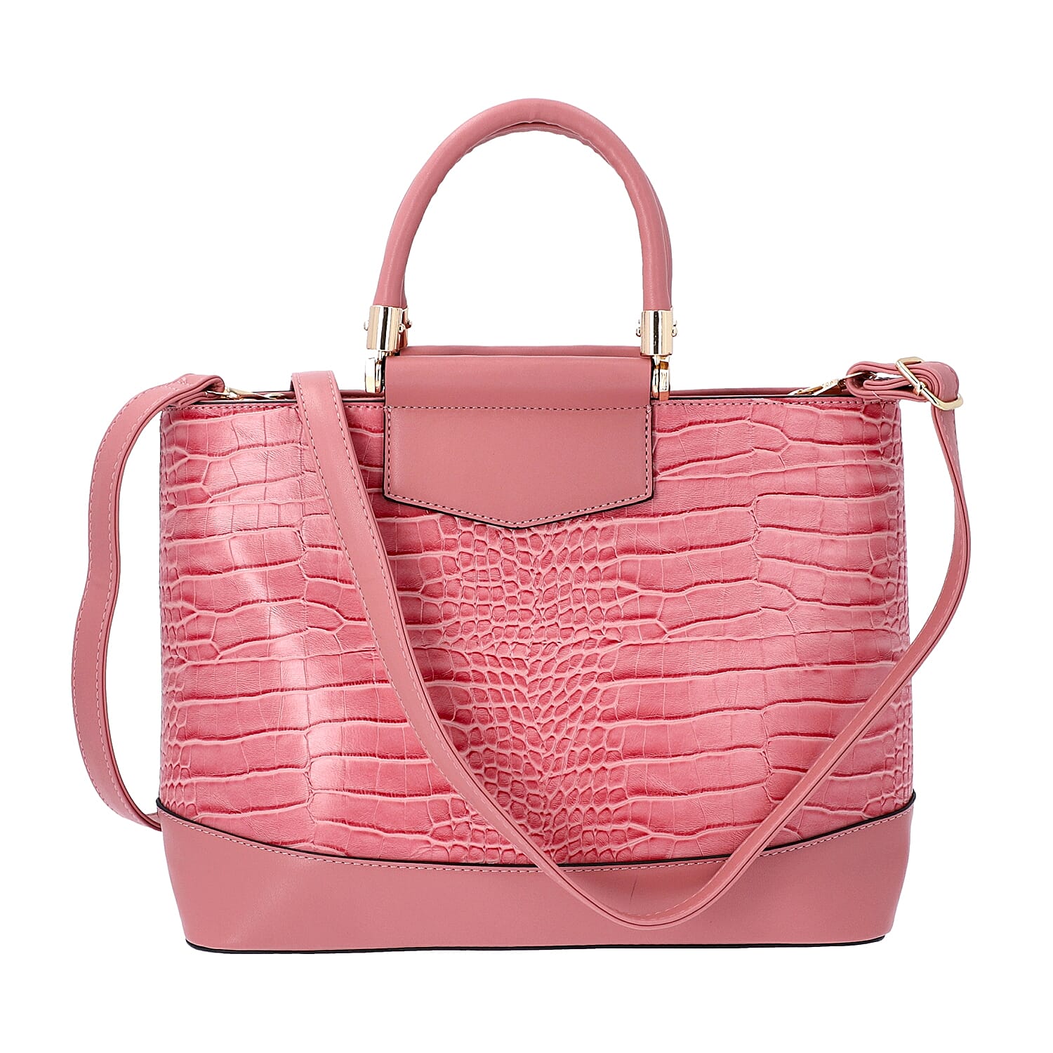 Pink Croc Embossed Tote Bag with Adjustable Shoulder Strap (Size 34x12x25 Cm)