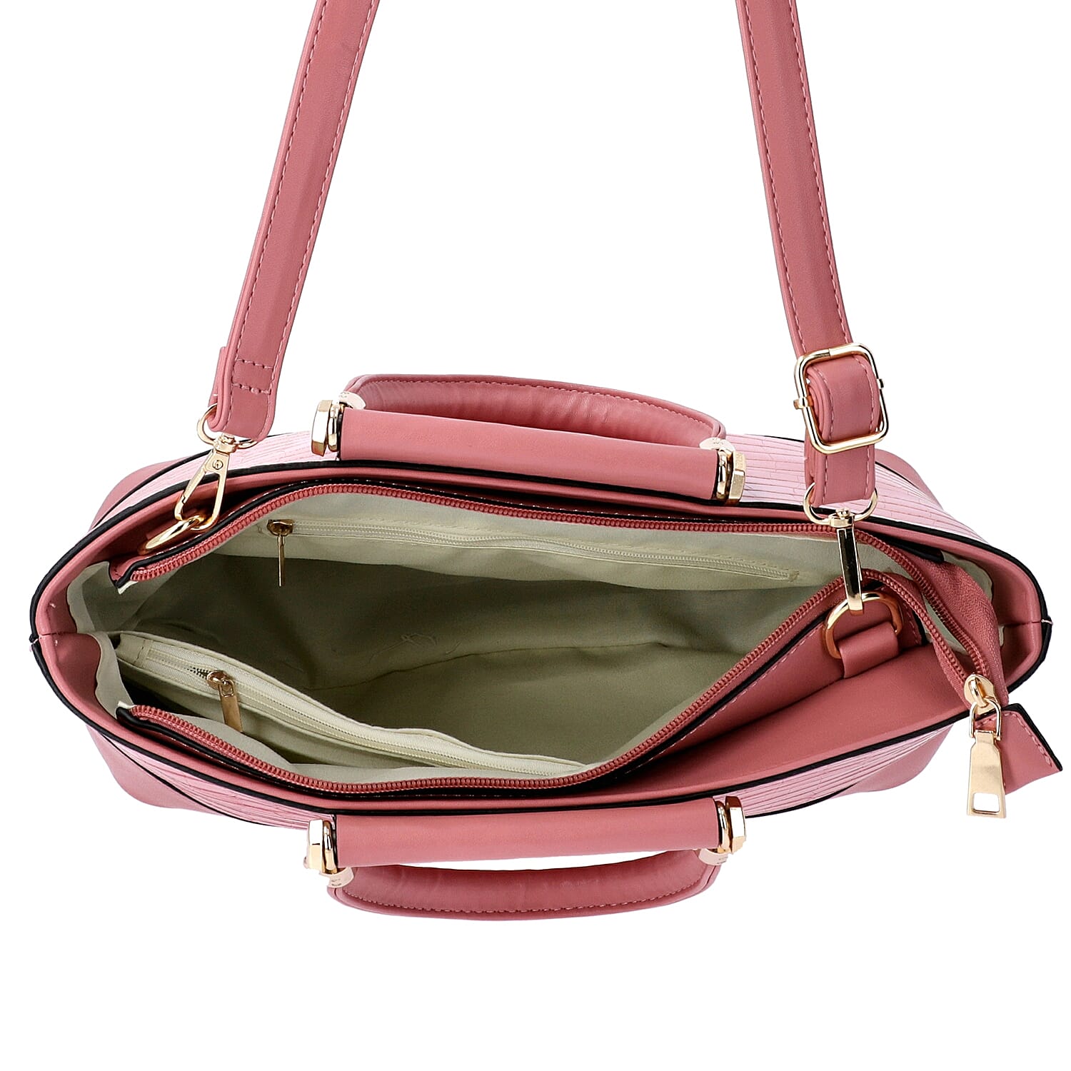 Pink Croc Embossed Tote Bag with Adjustable Shoulder Strap (Size 34x12x25 Cm)