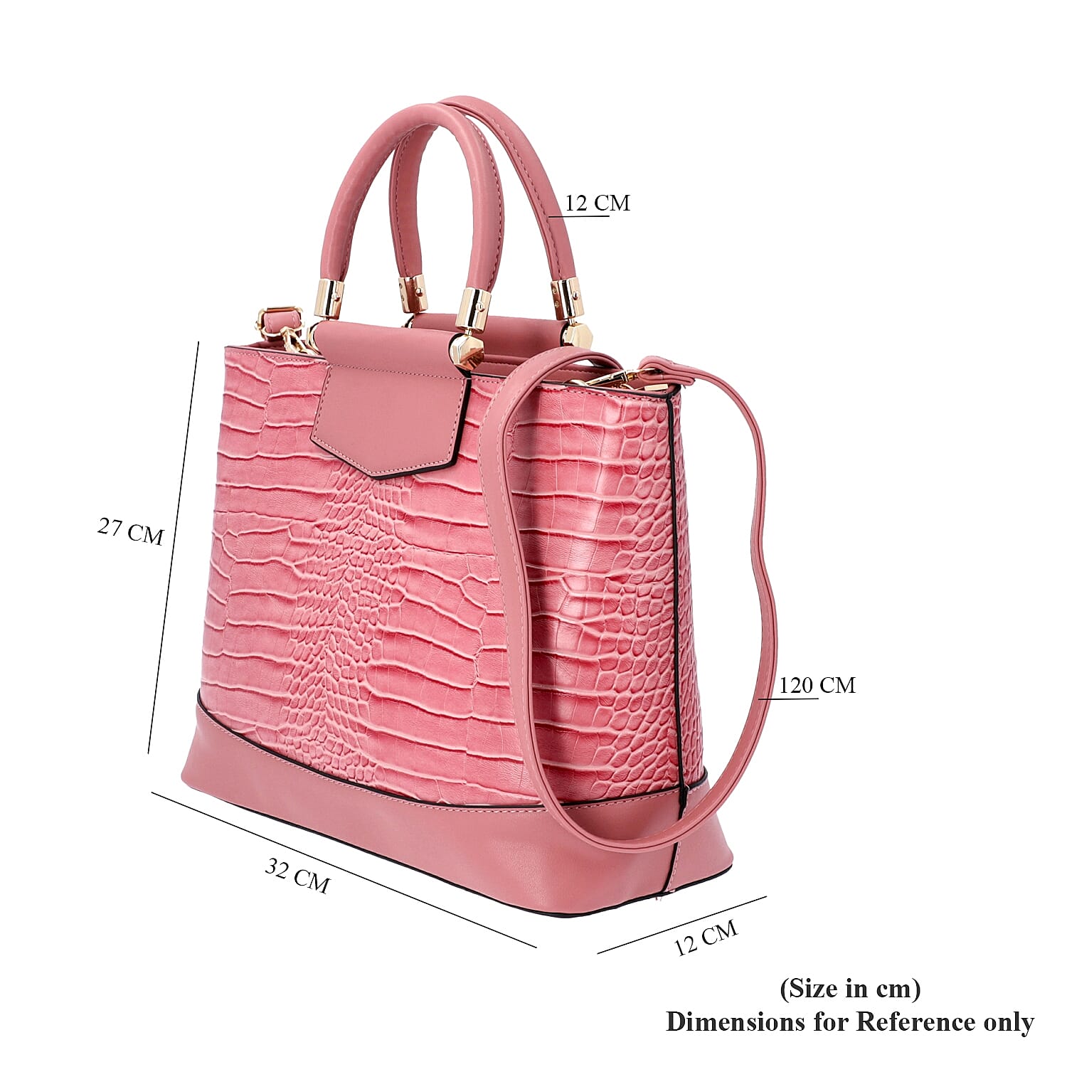 Pink Croc Embossed Tote Bag with Adjustable Shoulder Strap (Size 34x12x25 Cm)