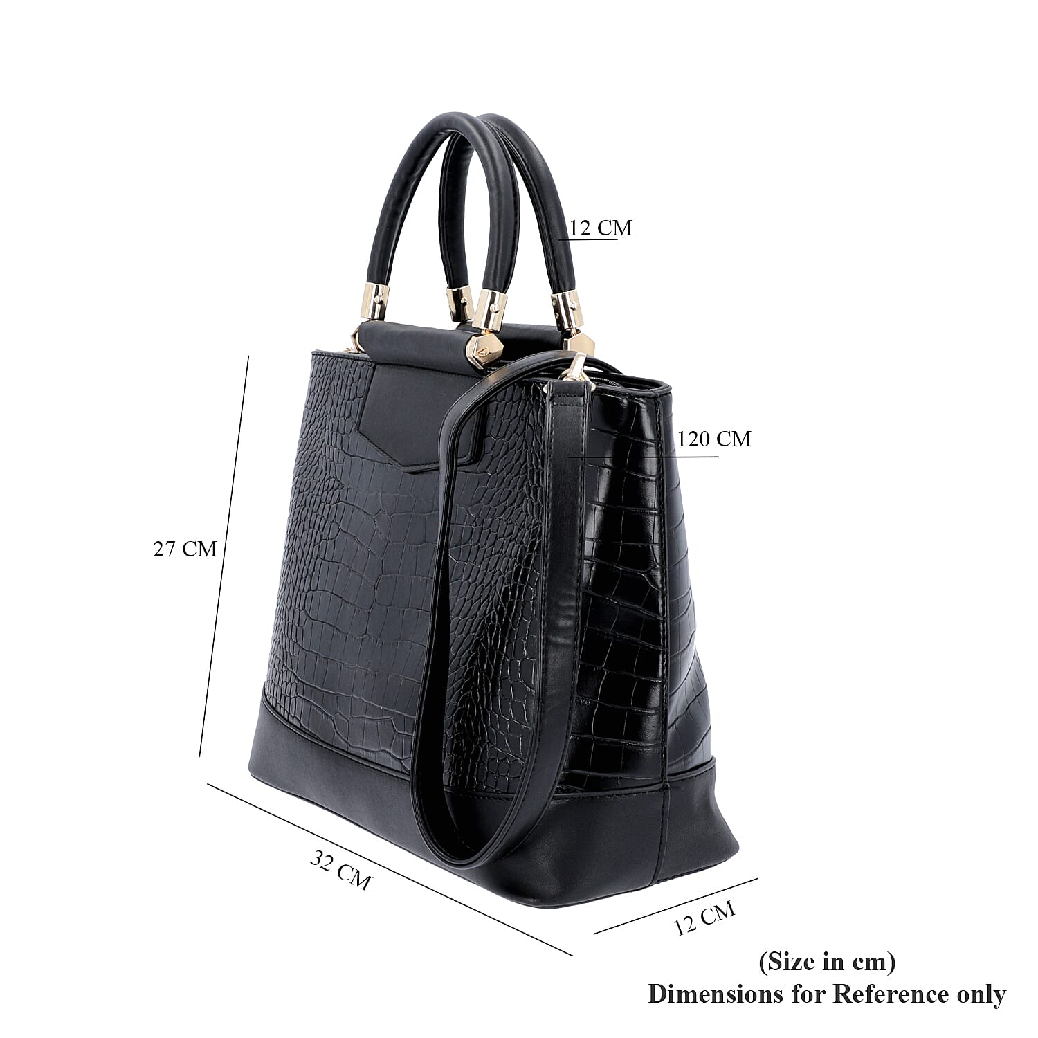 Black Croc Embossed Tote Bag with Adjustable Shoulder Strap (Size 34x12x25 Cm)
