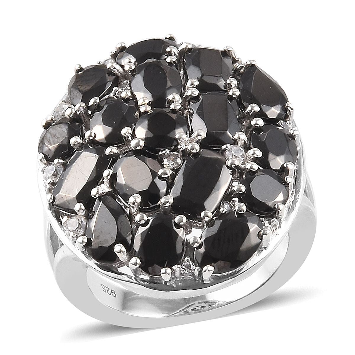 Elite Shungite and Natural Cambodian Zircon Cluster Ring in Platinum Overlay Sterling Silver 5.16 Ct, Silver wt 7.00 Gms