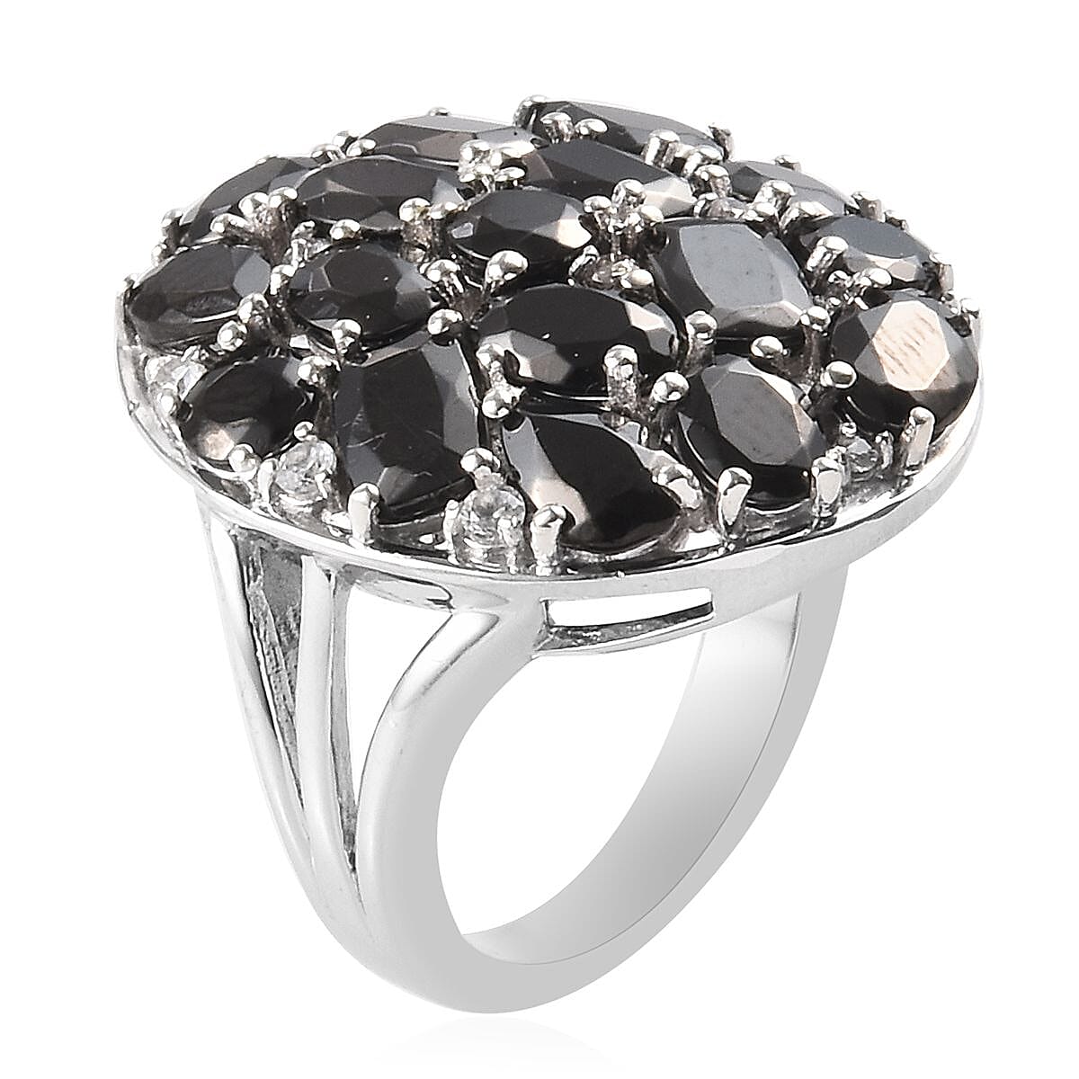 Elite Shungite and Natural Cambodian Zircon Cluster Ring in Platinum Overlay Sterling Silver 5.16 Ct, Silver wt 7.00 Gms
