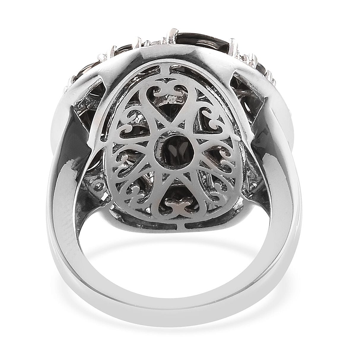 Elite Shungite and Natural Cambodian Zircon Cluster Ring in Platinum Overlay Sterling Silver 5.16 Ct, Silver wt 7.00 Gms