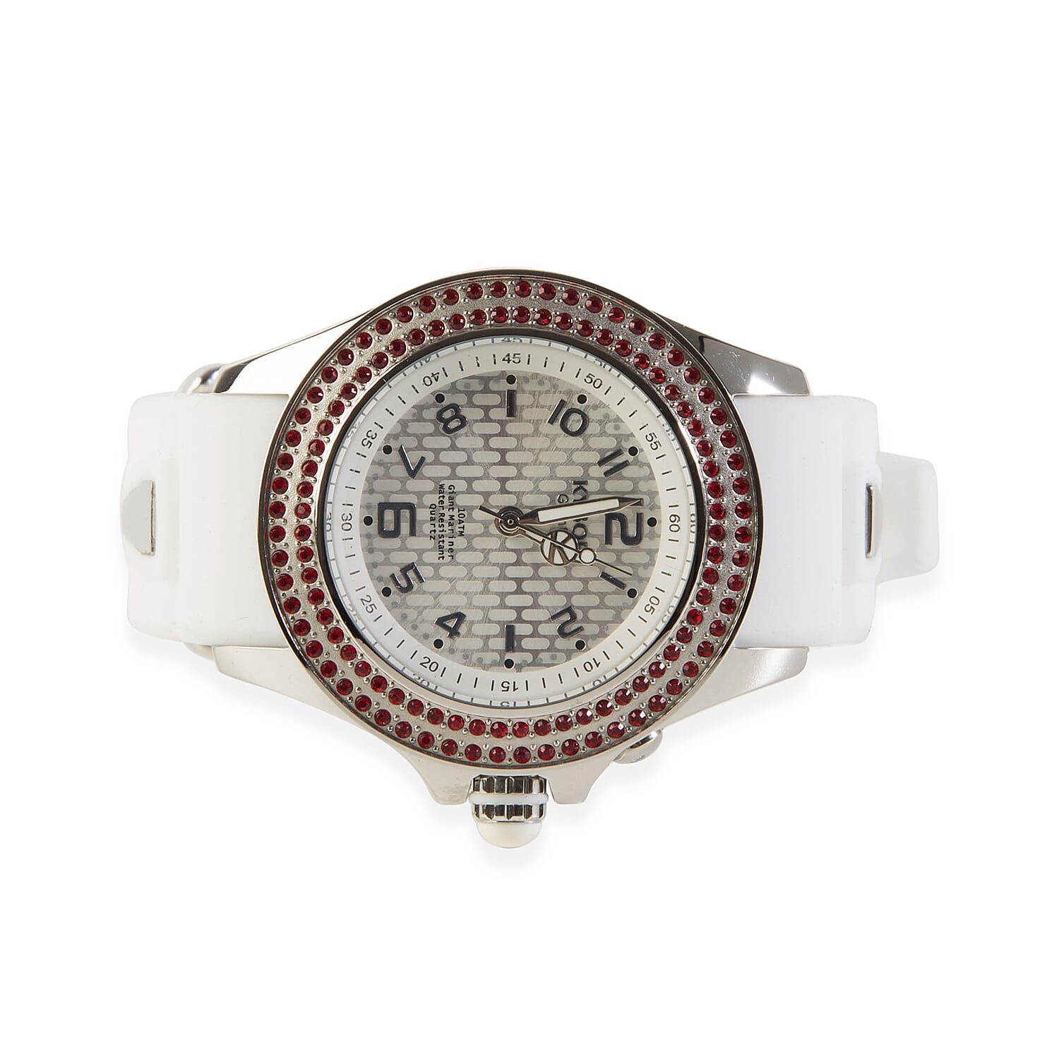 KYBOE Radiant Collection Japanese Movement 100M Water Resistant Spirit LED Watch in Stainless Steel with  Crystals Red and White Strap