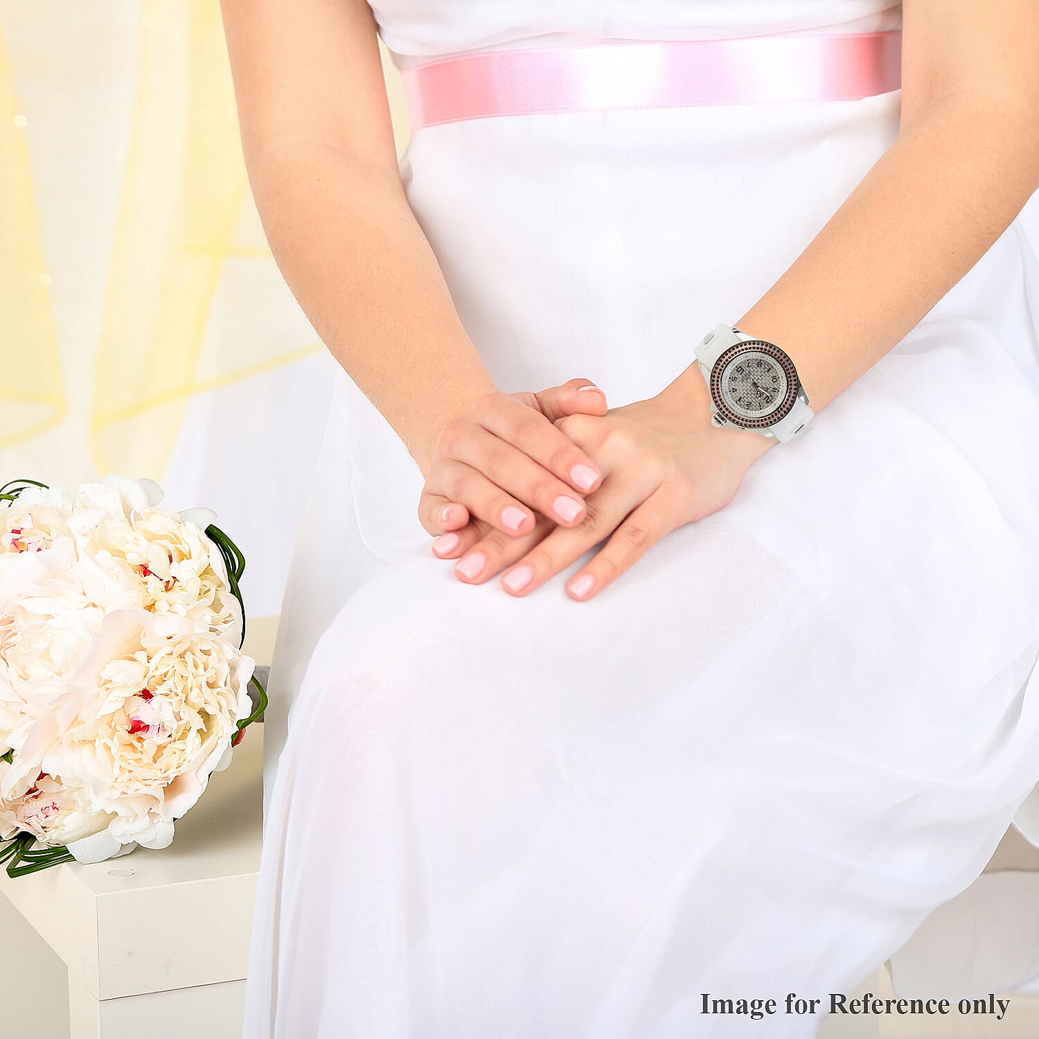 KYBOE Radiant Collection Japanese Movement 100M Water Resistant Spirit LED Watch in Stainless Steel with  Crystals Red and White Strap