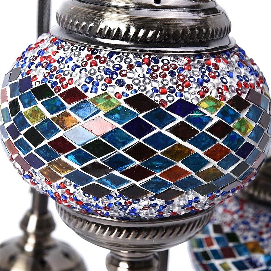 Handmade 3 Ball Turkish Mosaic Crystal Studded Table Lamp (Size 21x68 Cm) - Blue, Red and Multi