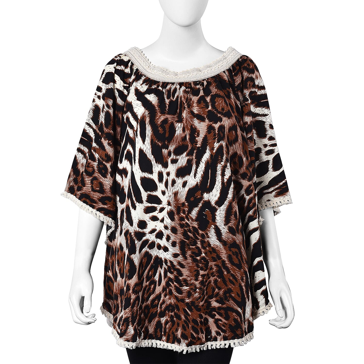 Leopard Pattern Apparel with Lace Collar (One Size Fits All; 77x67 Cm) - Brown and White