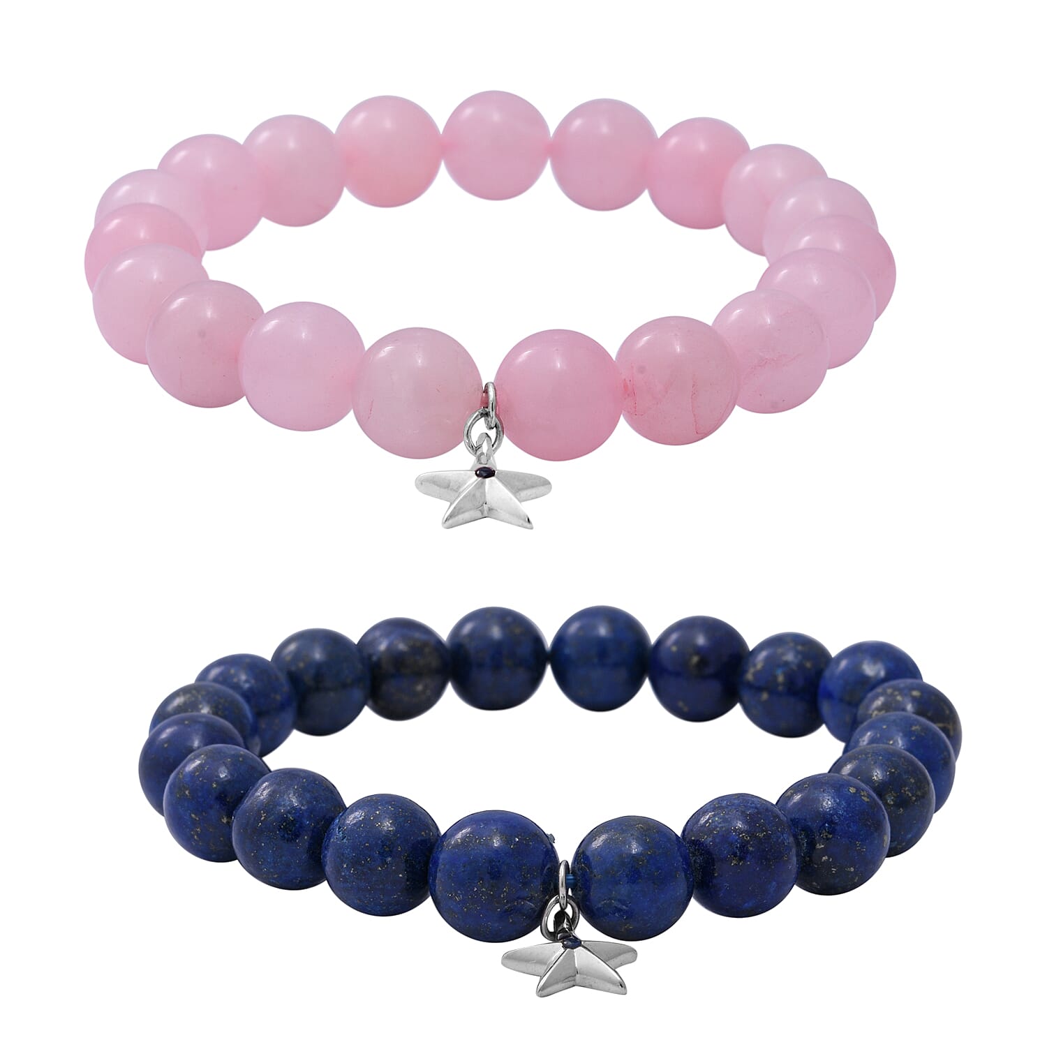 GP 2 Piece Set Stretchable Bracelet 7 to 8 Inch with Star Charm in Sterling Silver