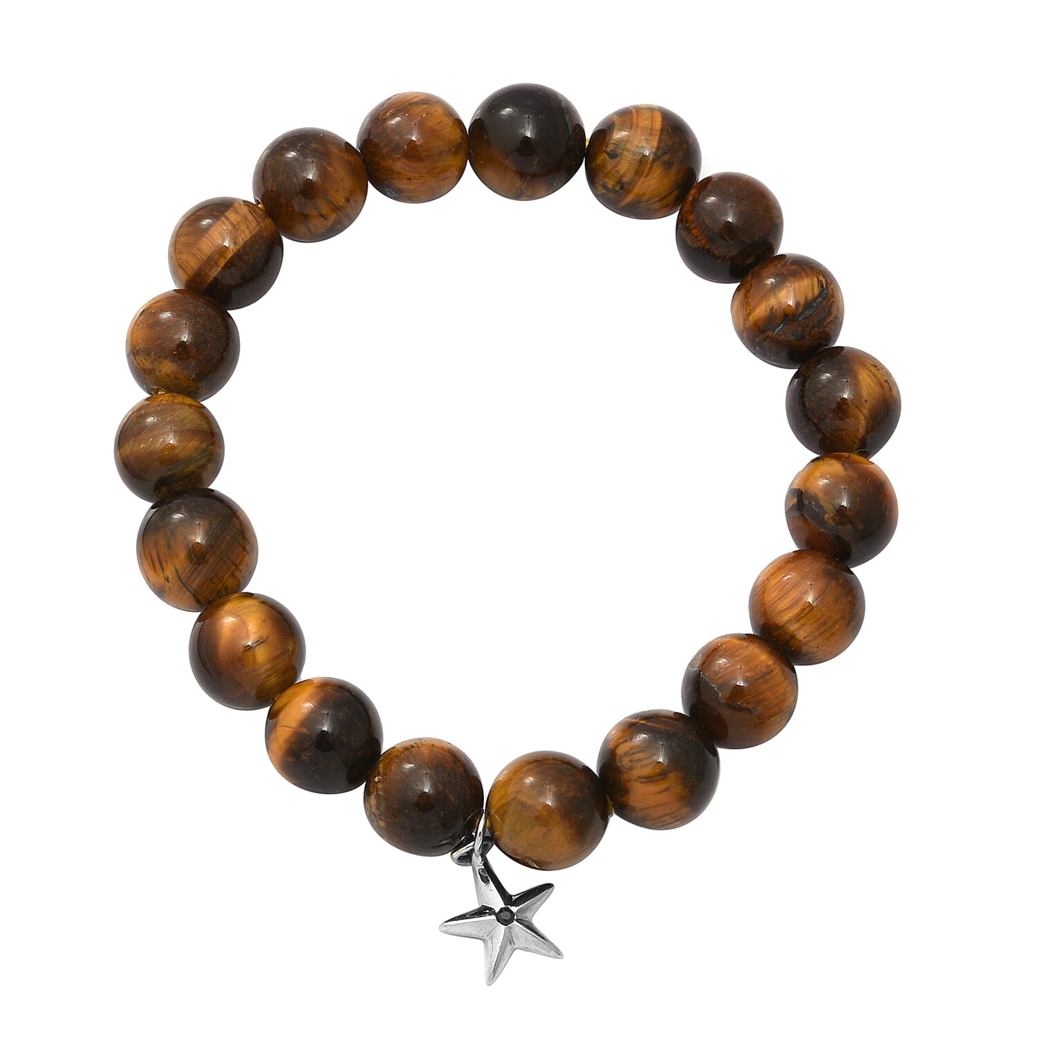GP- 2 Piece Set Yellow and Red Tiger Eye and Blue Sapphire Stretchable Bracelet (Size 7-8) with Star Charm in Sterling Silver 288.6 Ct.