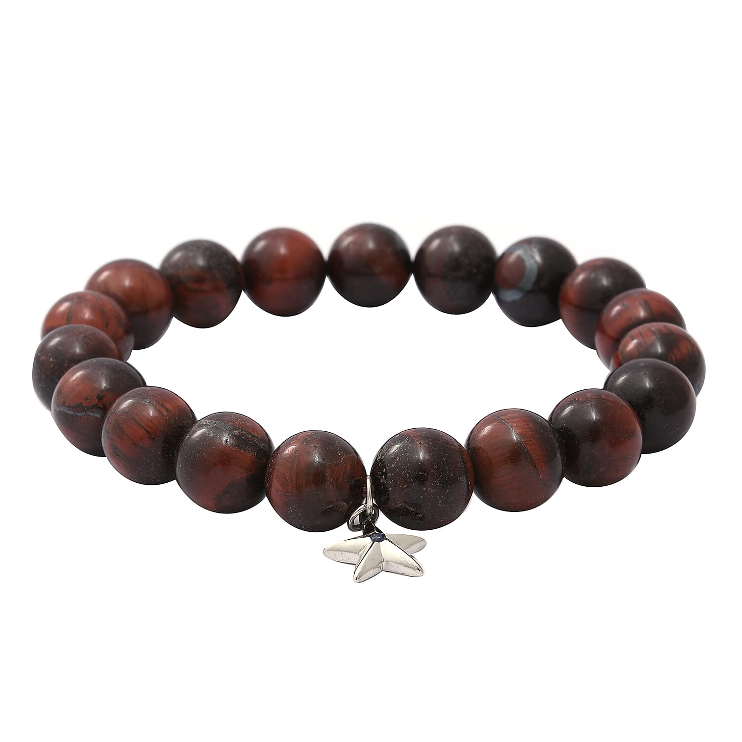 GP- 2 Piece Set Yellow and Red Tiger Eye and Blue Sapphire Stretchable Bracelet (Size 7-8) with Star Charm in Sterling Silver 288.6 Ct.