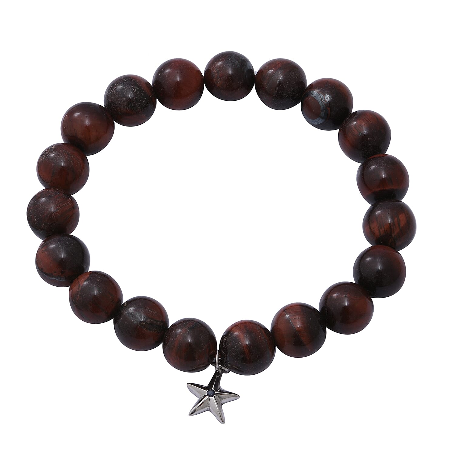 GP- 2 Piece Set Yellow and Red Tiger Eye and Blue Sapphire Stretchable Bracelet (Size 7-8) with Star Charm in Sterling Silver 288.6 Ct.