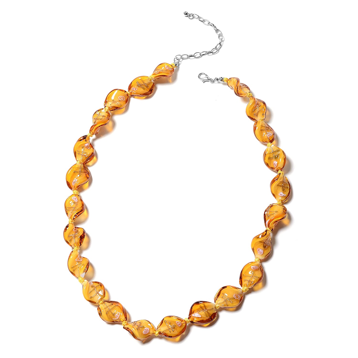 2 Piece Set - Champagne Colour Murano Glass Beads Necklace (Size 20 with 3 inch Extender) and Hook Earrings in Stainless Steel