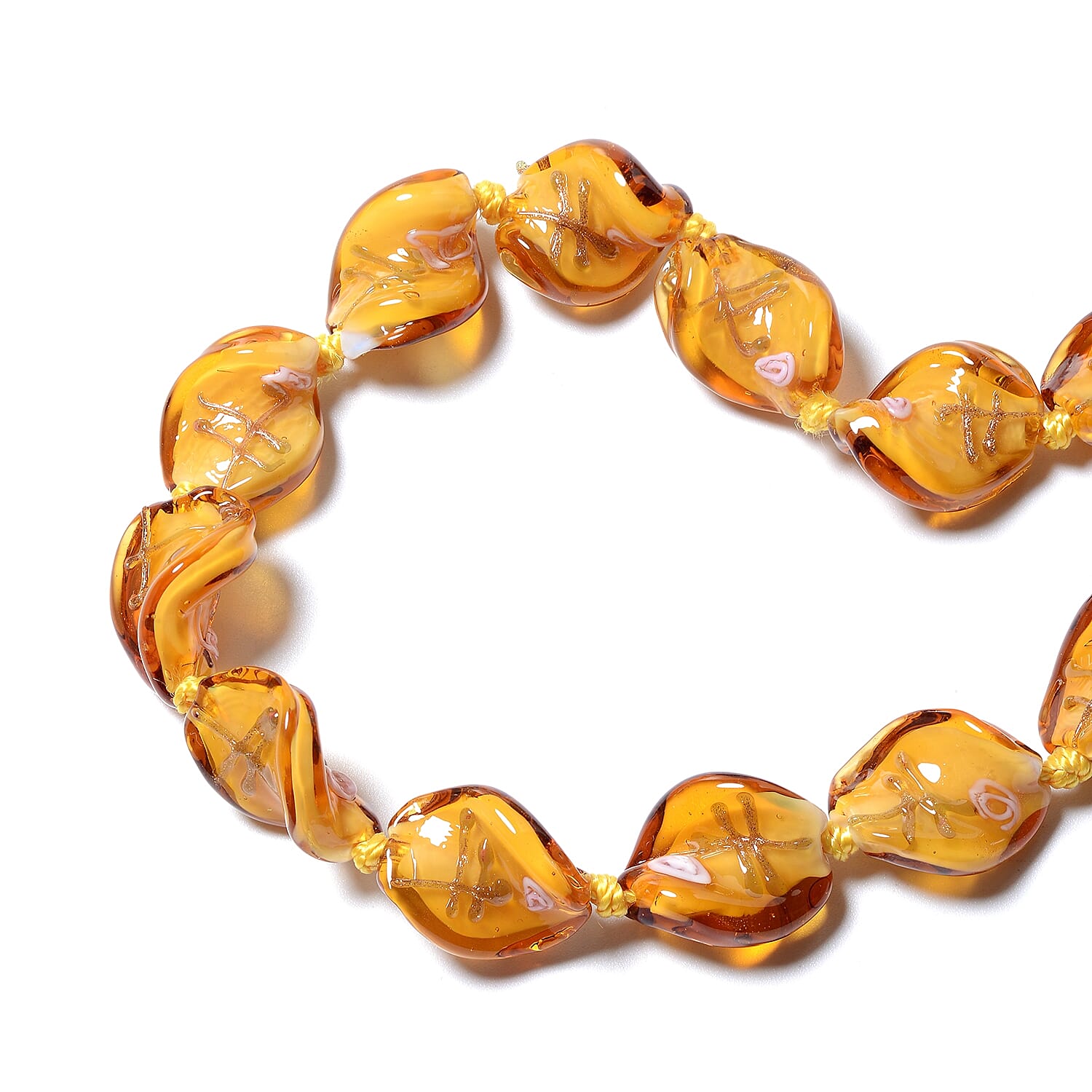 2 Piece Set - Champagne Colour Murano Glass Beads Necklace (Size 20 with 3 inch Extender) and Hook Earrings in Stainless Steel