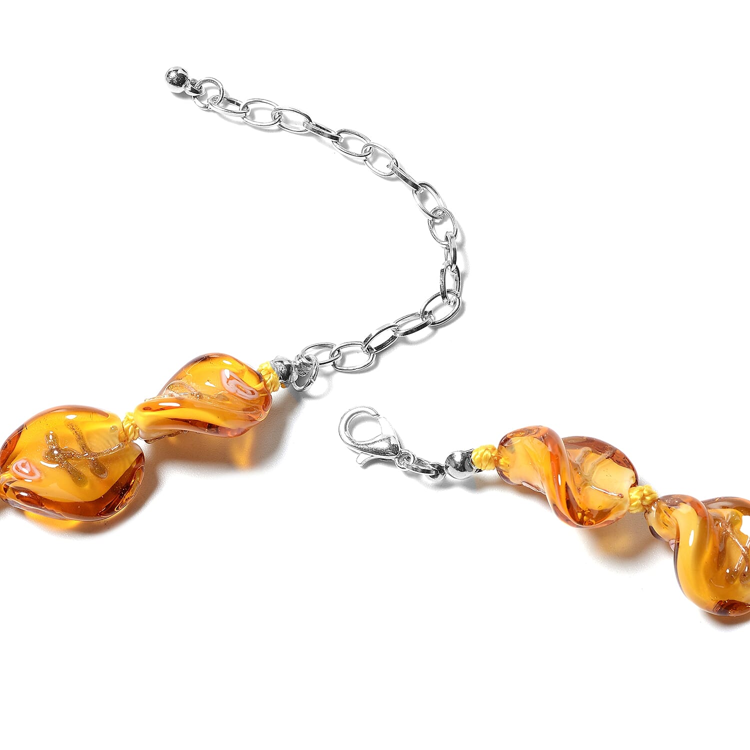 2 Piece Set - Champagne Colour Murano Glass Beads Necklace (Size 20 with 3 inch Extender) and Hook Earrings in Stainless Steel