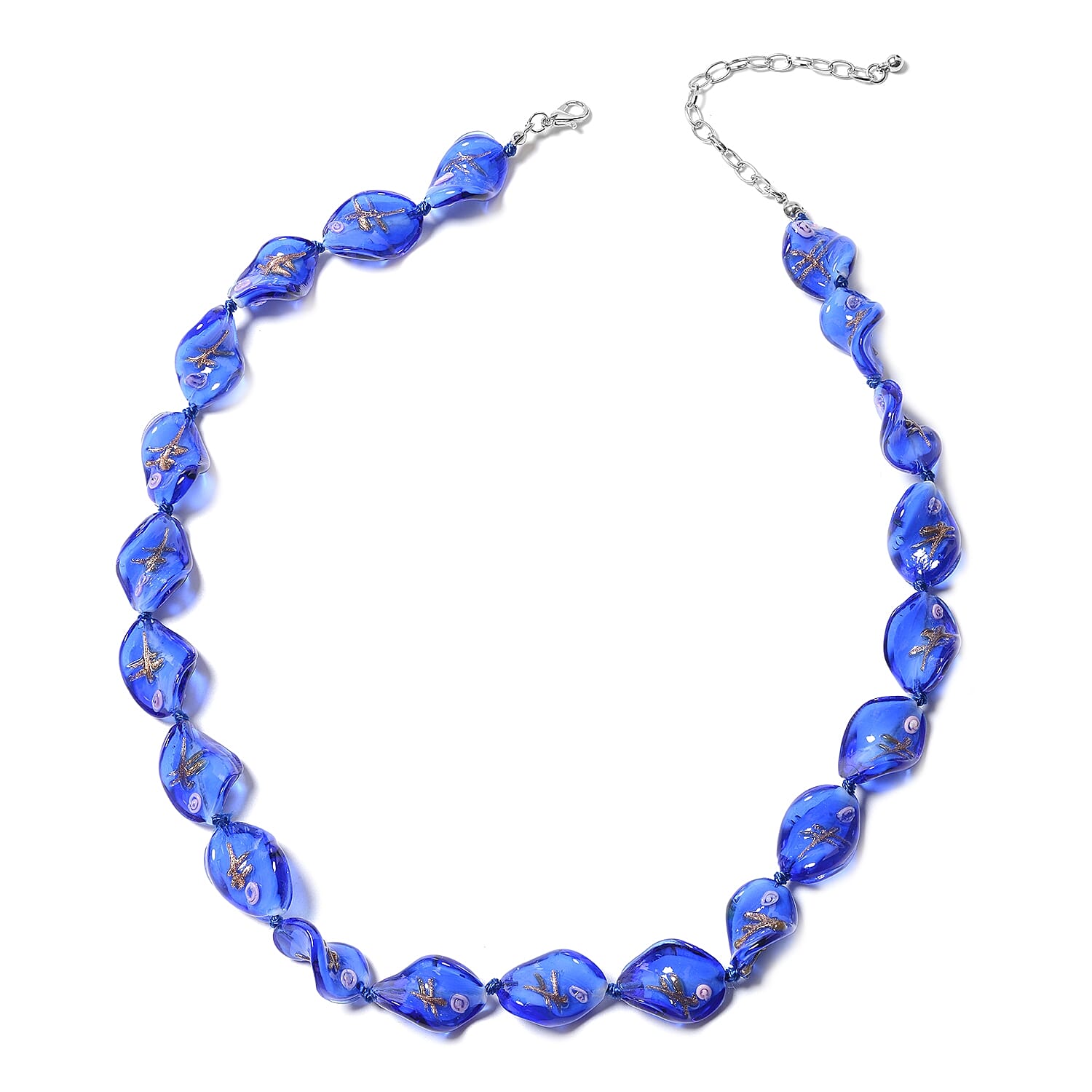 2 Piece Set - Blue Colour Murano Glass Beads Necklace (Size 20 with 3 inch Extender) and Hook Earrings in Stainless Steel