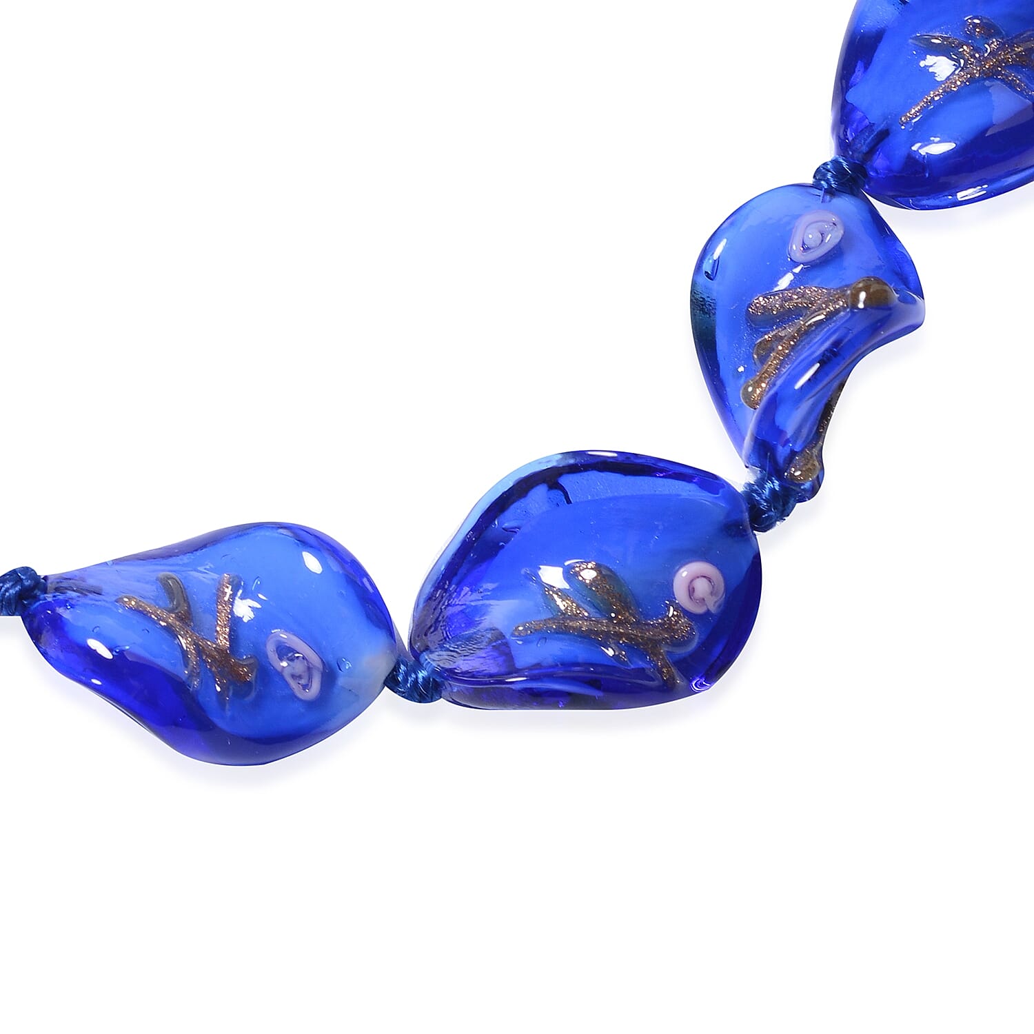 2 Piece Set - Blue Colour Murano Glass Beads Necklace (Size 20 with 3 inch Extender) and Hook Earrings in Stainless Steel