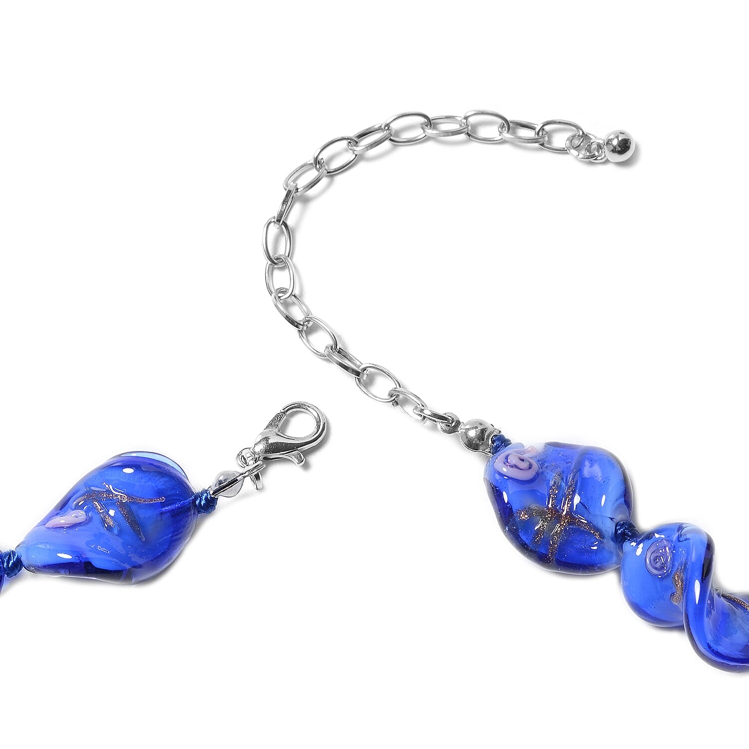 2 Piece Set - Blue Colour Murano Glass Beads Necklace (Size 20 with 3 inch Extender) and Hook Earrings in Stainless Steel