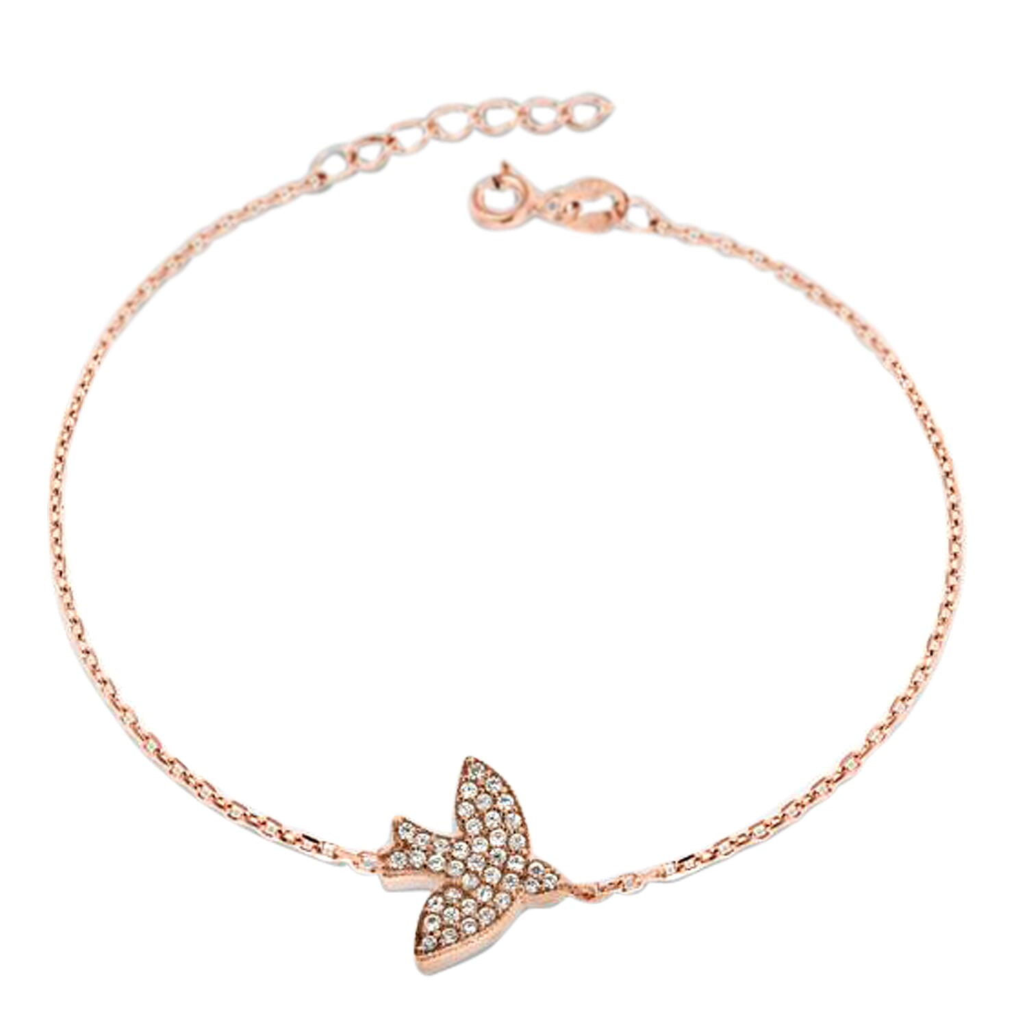 Rose Gold Overlay Sterling Silver Bird Bracelet (Size 7 with 0.75 inch Extender)