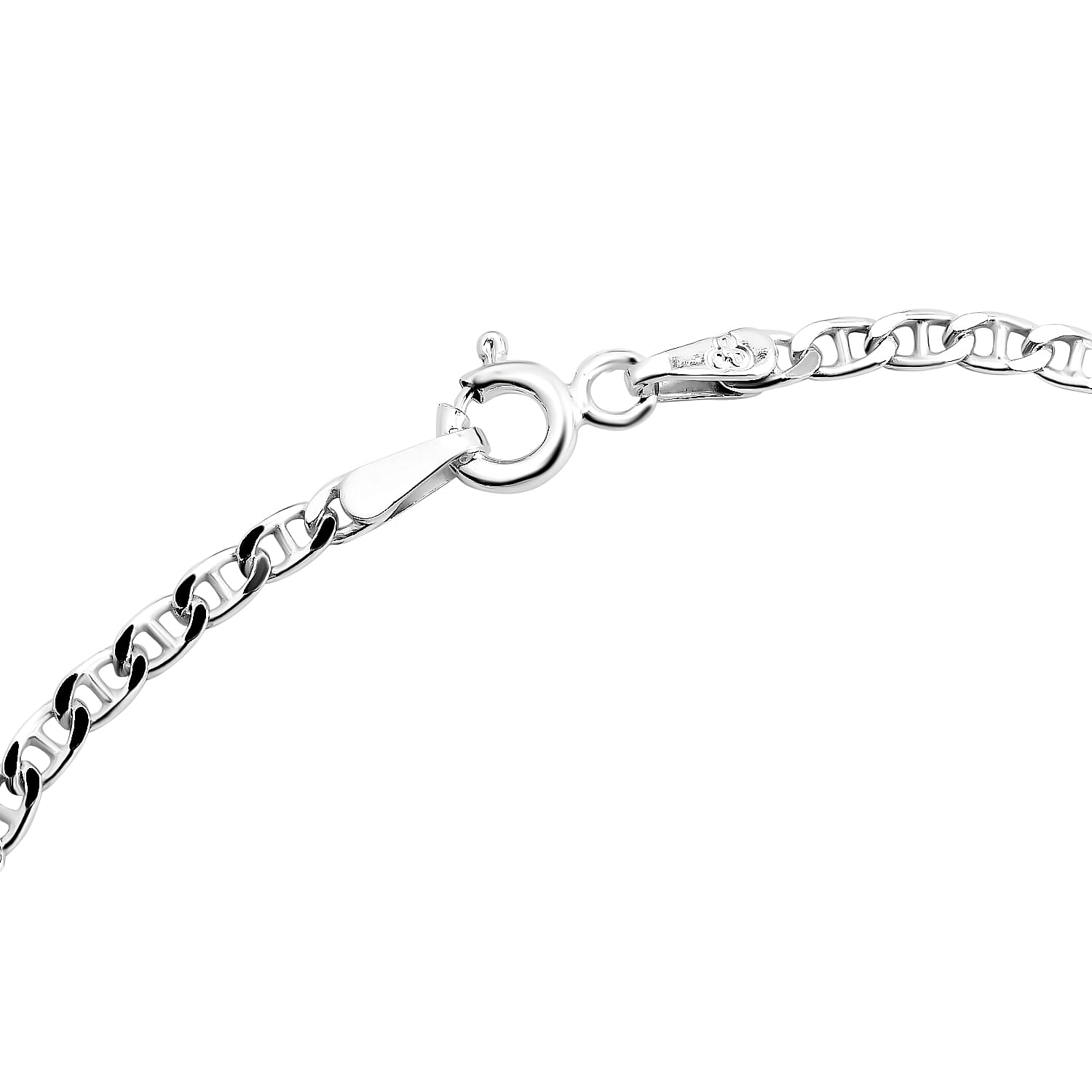 Sterling Silver Flat Rambo Bracelet (Size 7) with Spring Ring Clasp