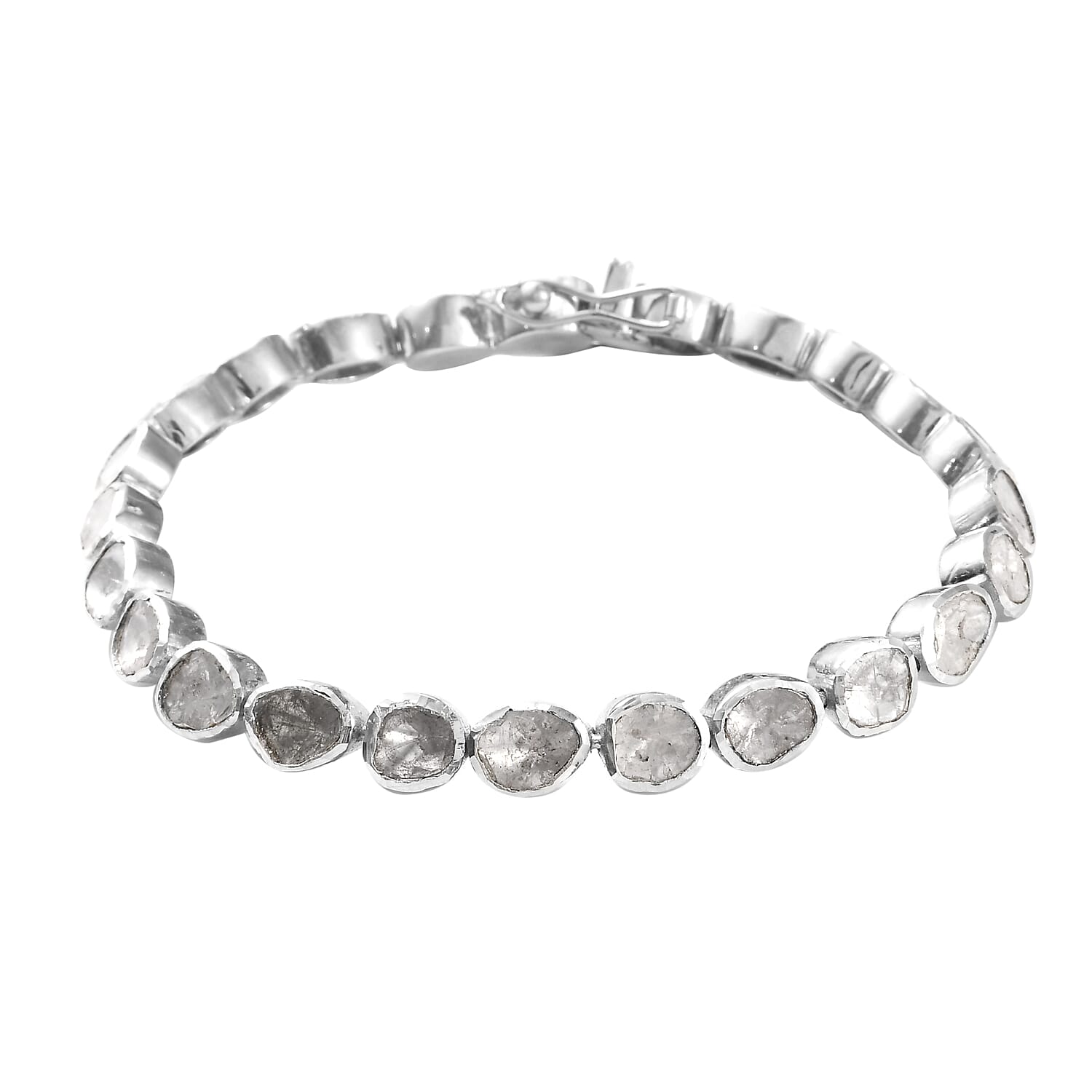 Artisan Crafted Polki Diamond Bracelet (Size 7.5) in Platinum Overlay Sterling Silver 4.00 Ct, Silver wt 15.75 Gms