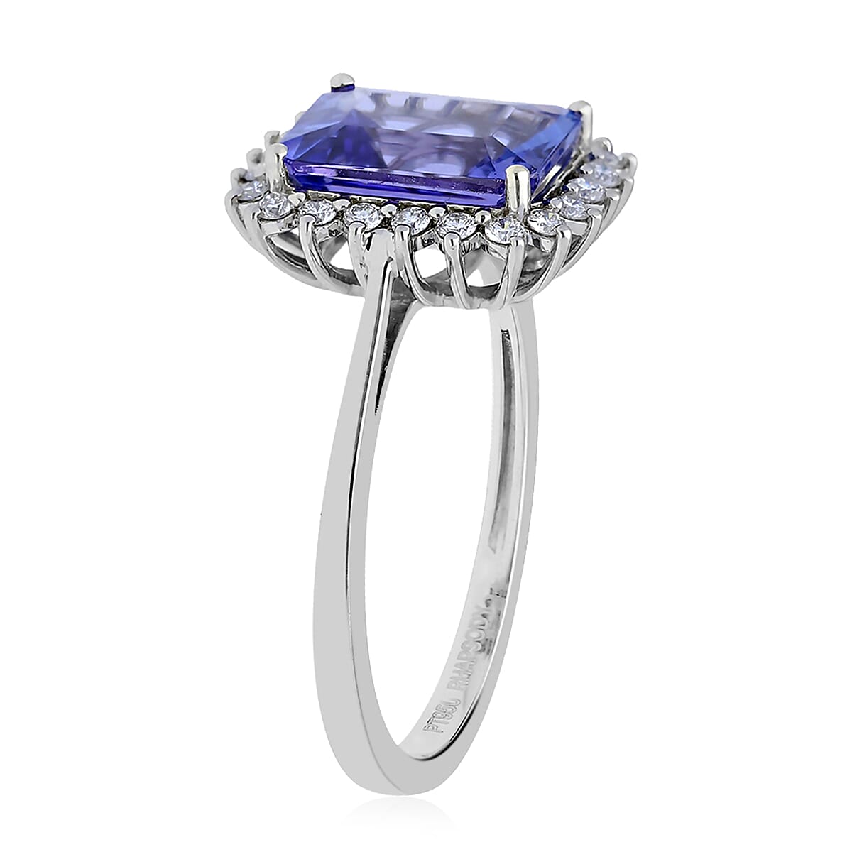 RHAPSODY 950 Platinum AAAA Tanzanite (Oct 10x8mm), Diamond (VS-E-F) Ring 3.77 Ct, Platinum wt 4.80 Gms