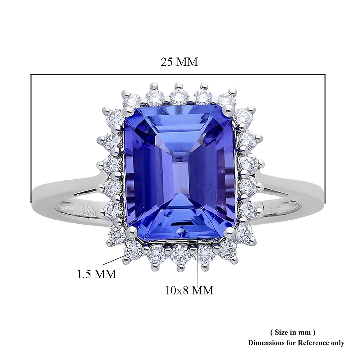 RHAPSODY 950 Platinum AAAA Tanzanite (Oct 10x8mm), Diamond (VS-E-F) Ring 3.77 Ct, Platinum wt 4.80 Gms