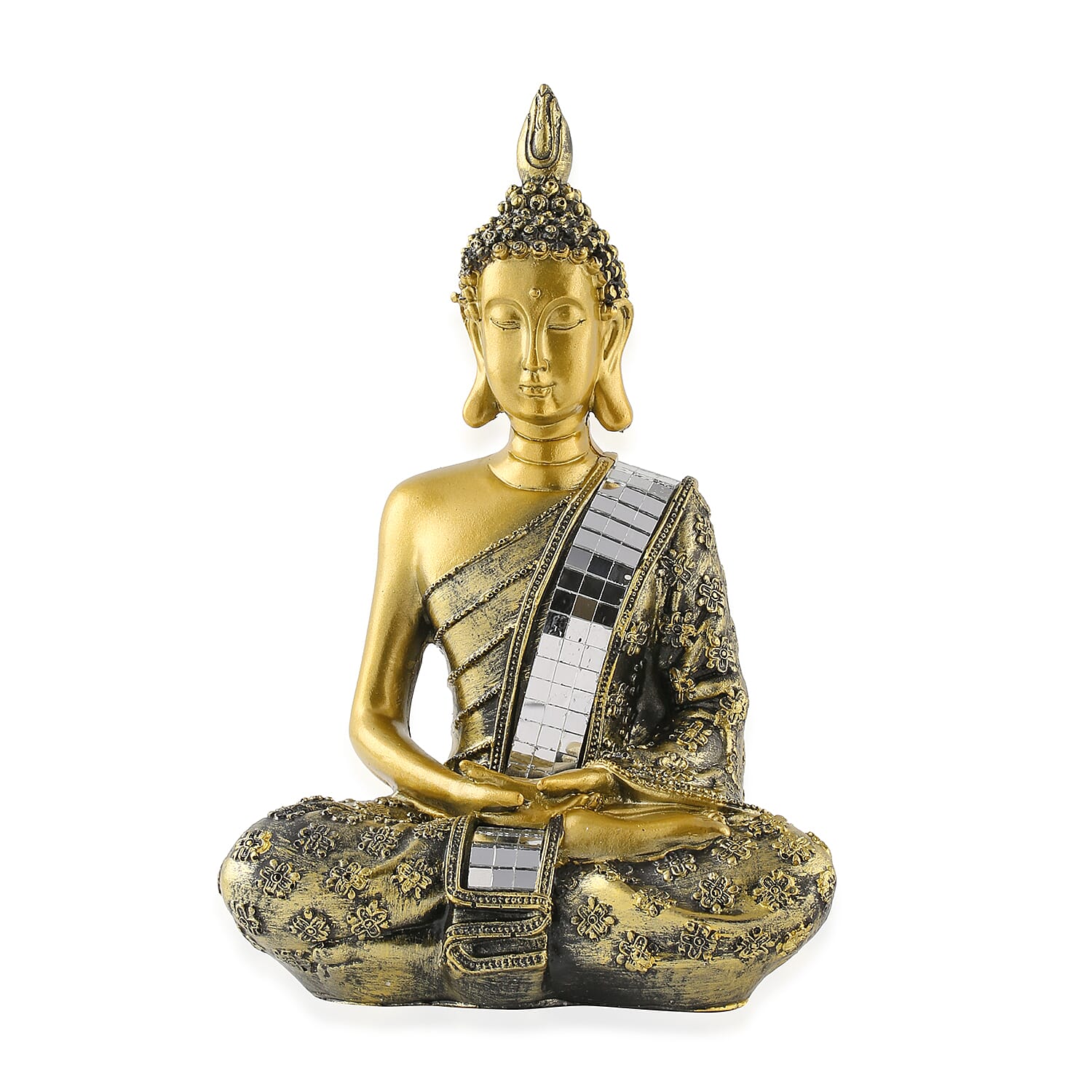 Meditating Buddha Statue (Size 13x8.5x20 Cm) - Gold and Silver