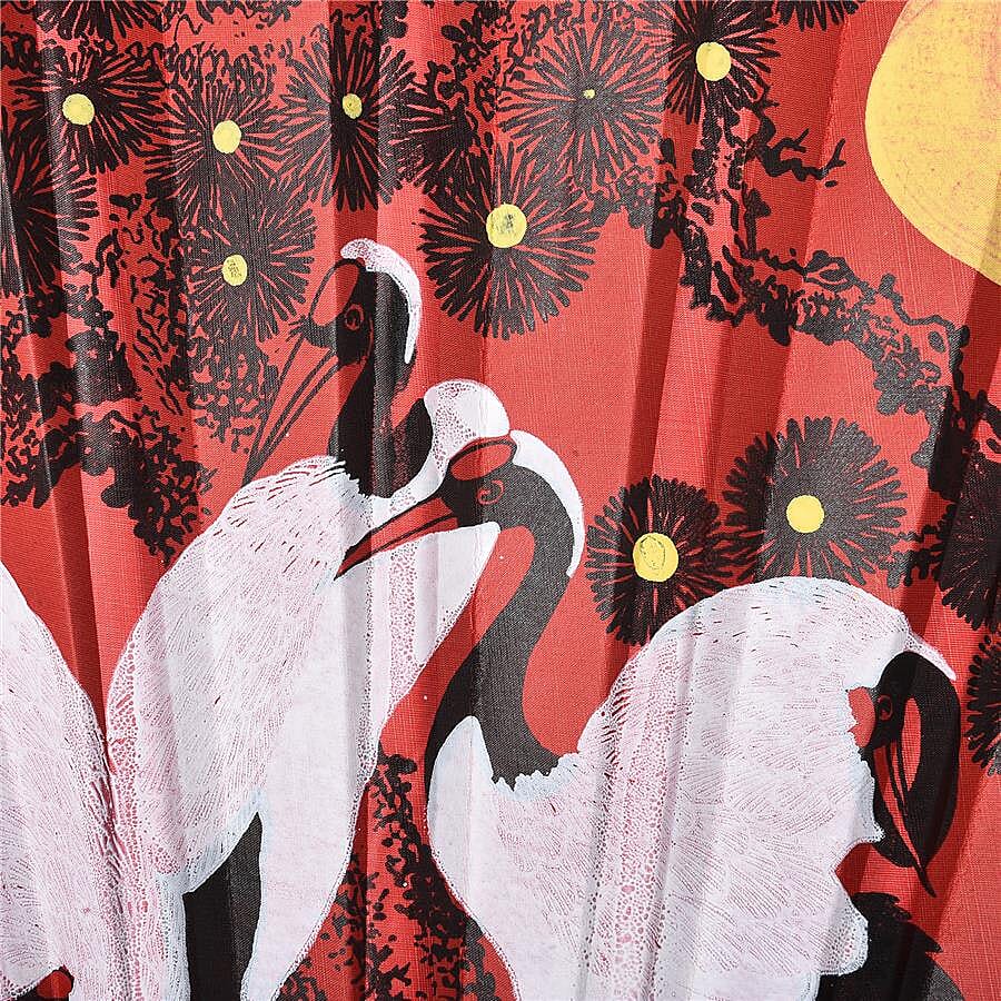Red Crowned Crane Pattern Folding Fan (Size 160x90 Cm)