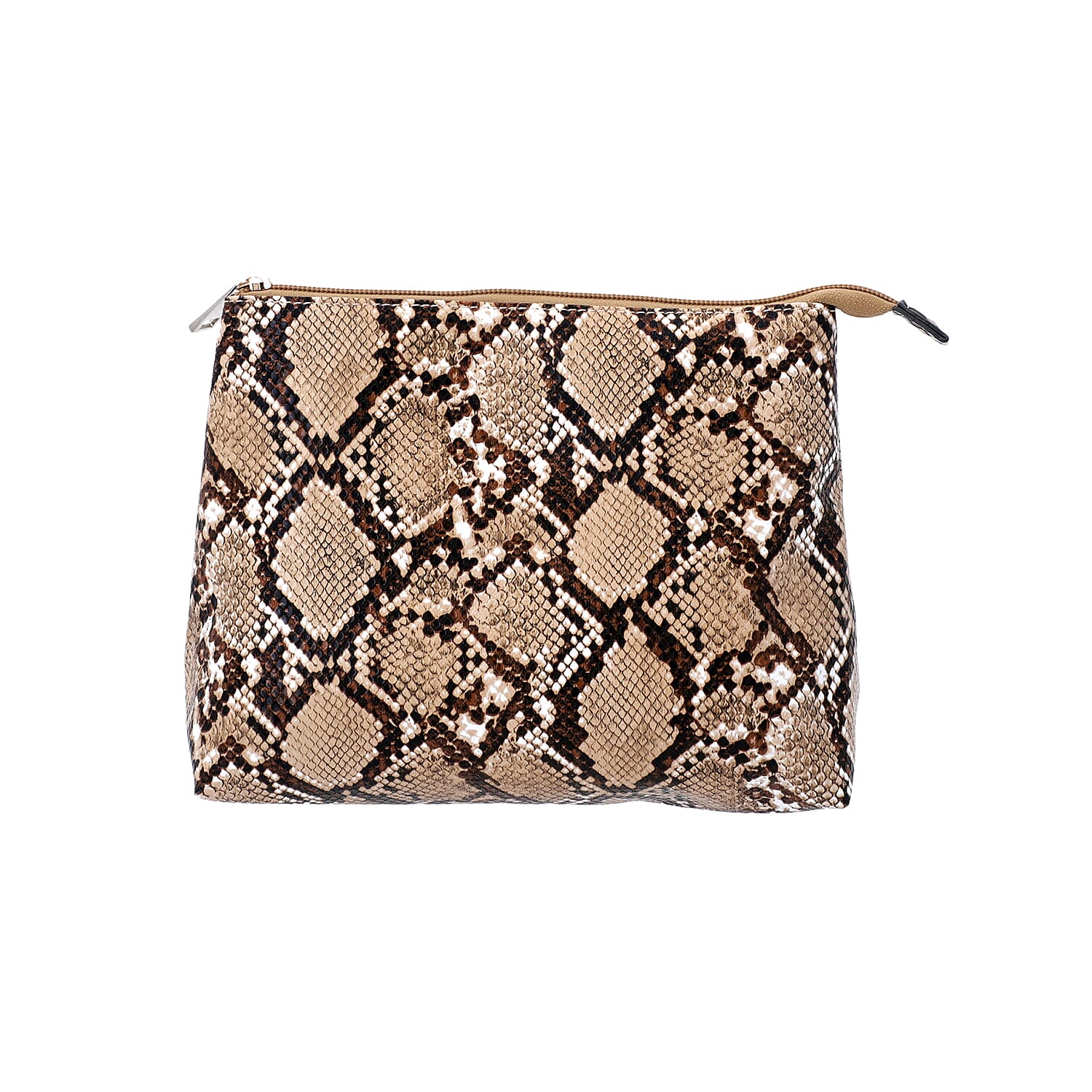 New Arrival- 2 Piece Set Python Skin Pattern Tote Bag (Size 35x10x24cm) with Chain Strap and Pouch Bag (Size 23x8x18cm) - Brown