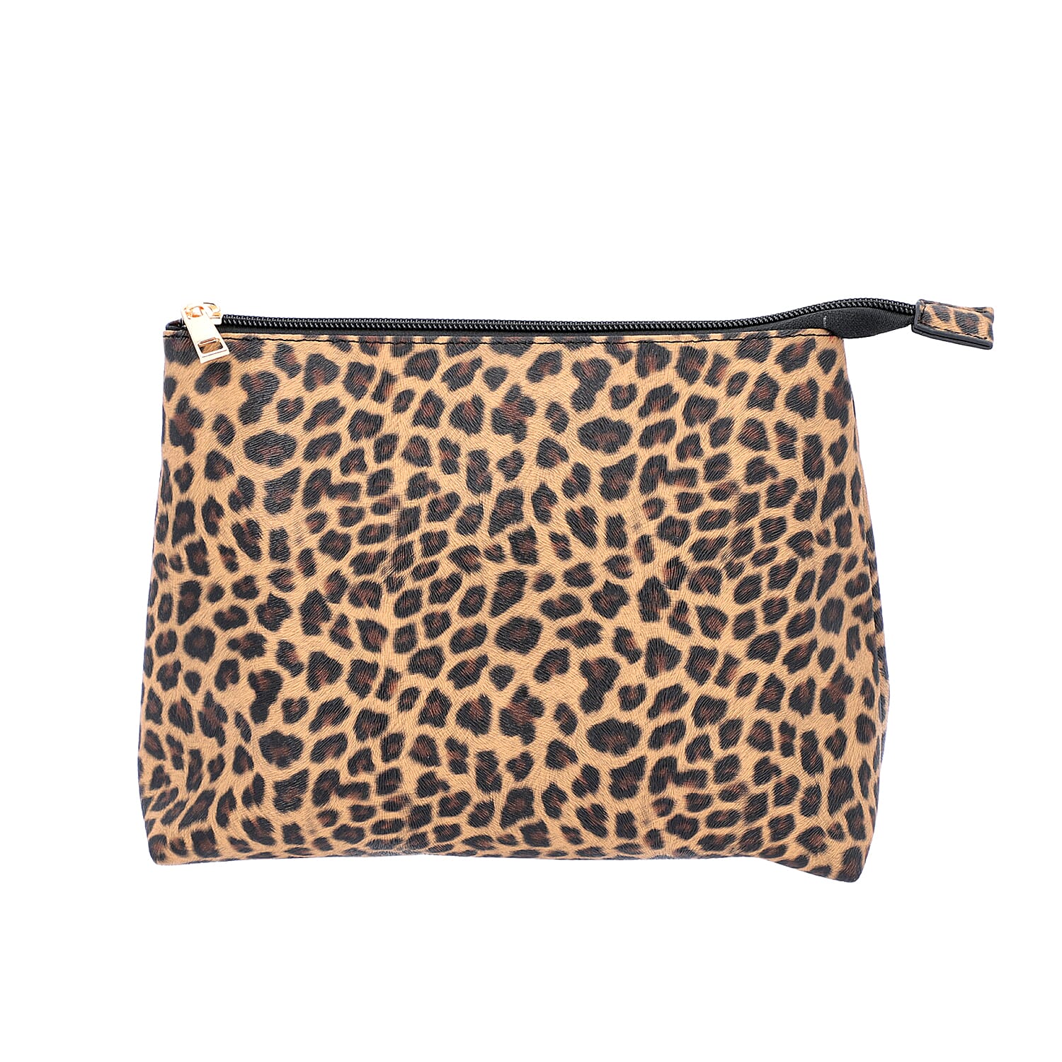 2 Piece Set - Leopard Skin Pattern Tote Bag (Size 38x32x13 cm) with Zipper Closure and Pouch Bag (Size 23x8x18cm) - Brown and Black
