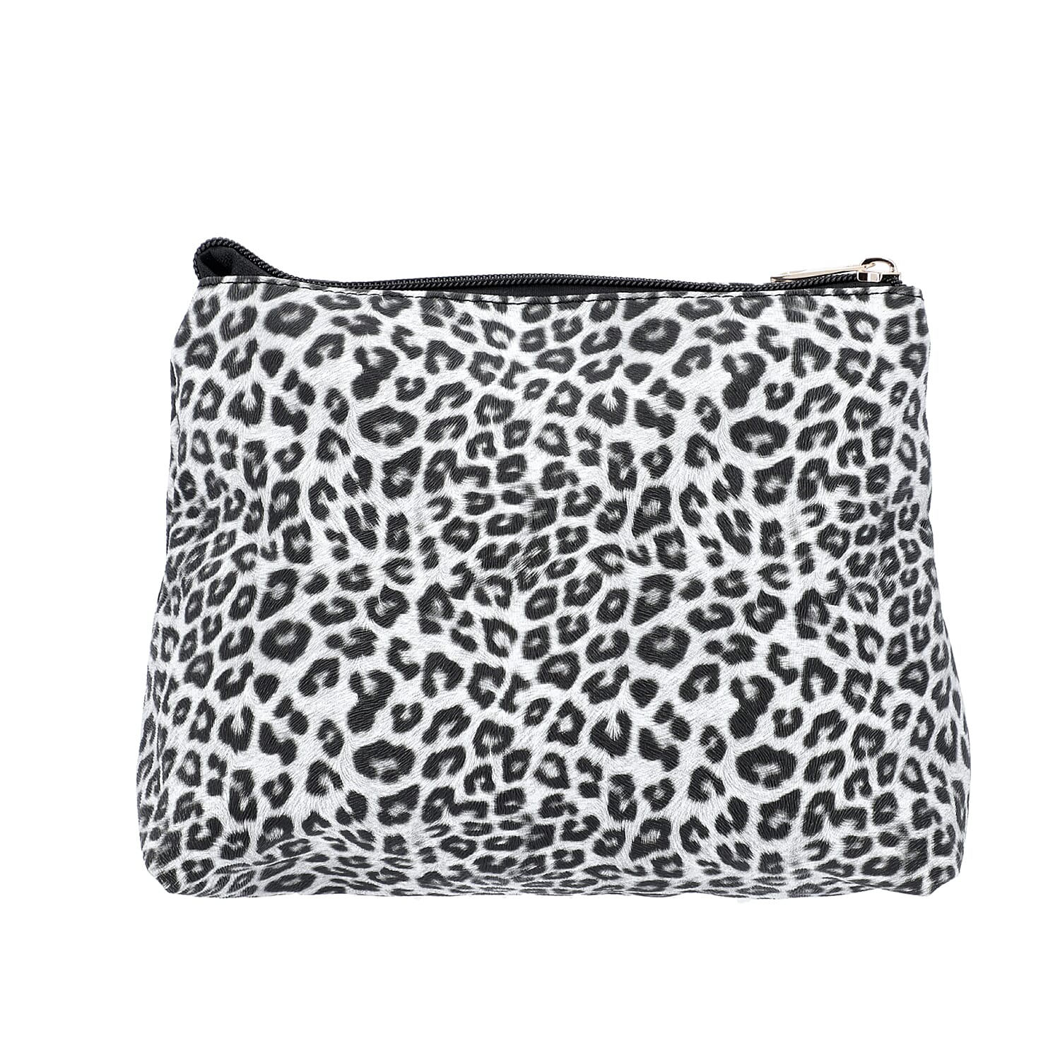 2 Piece Set - Leopard Skin Pattern Tote Bag (Size 38x32x13 cm) with Zipper Closure and Pouch Bag (Size 23x8x18cm) - White and Black