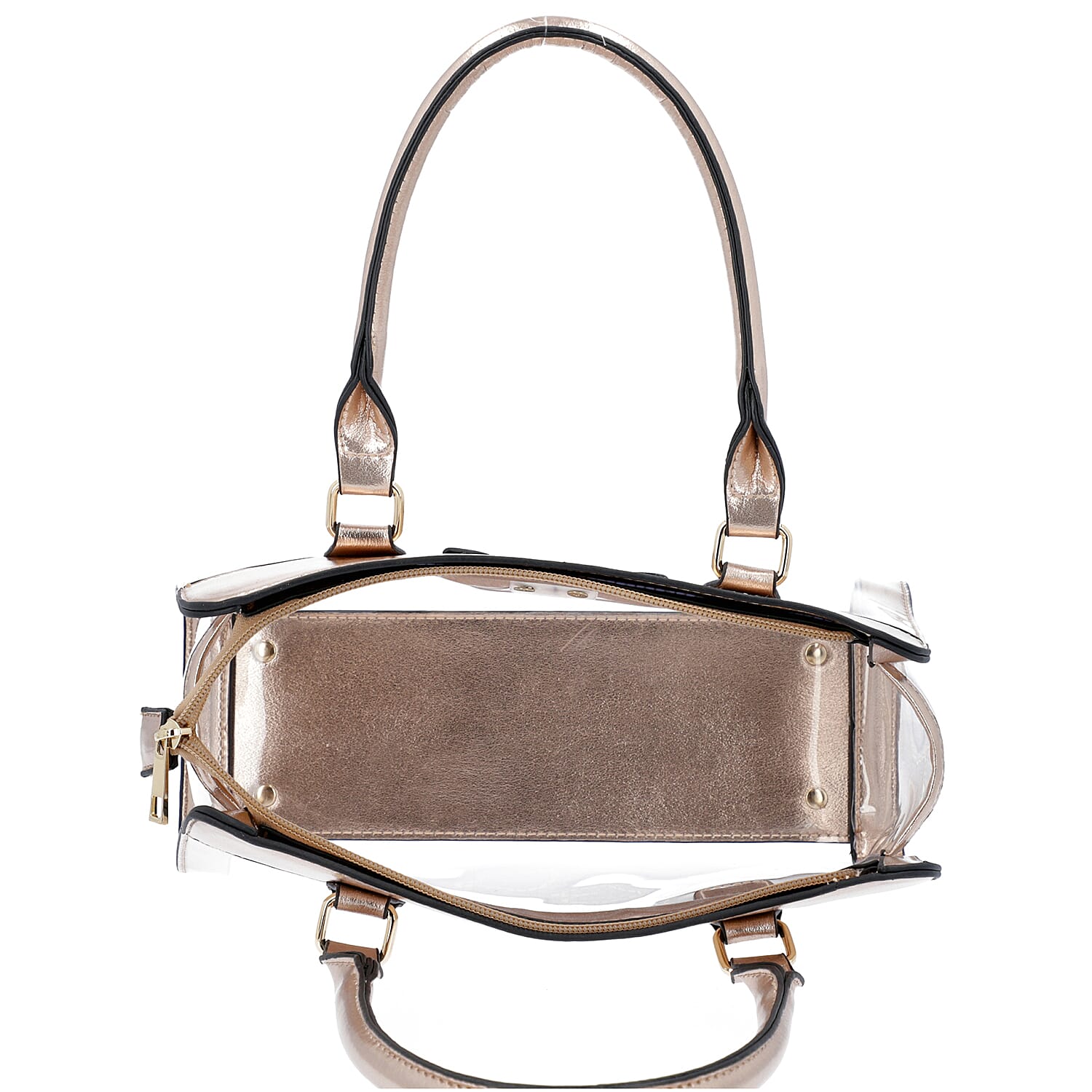 2 Piece Set - Metallic Rose Gold Colour Bowknot Satchel Bag (Size 28x12x16cm) with Zipper Closure and Pouch Bag (Size 20x7x15cm)