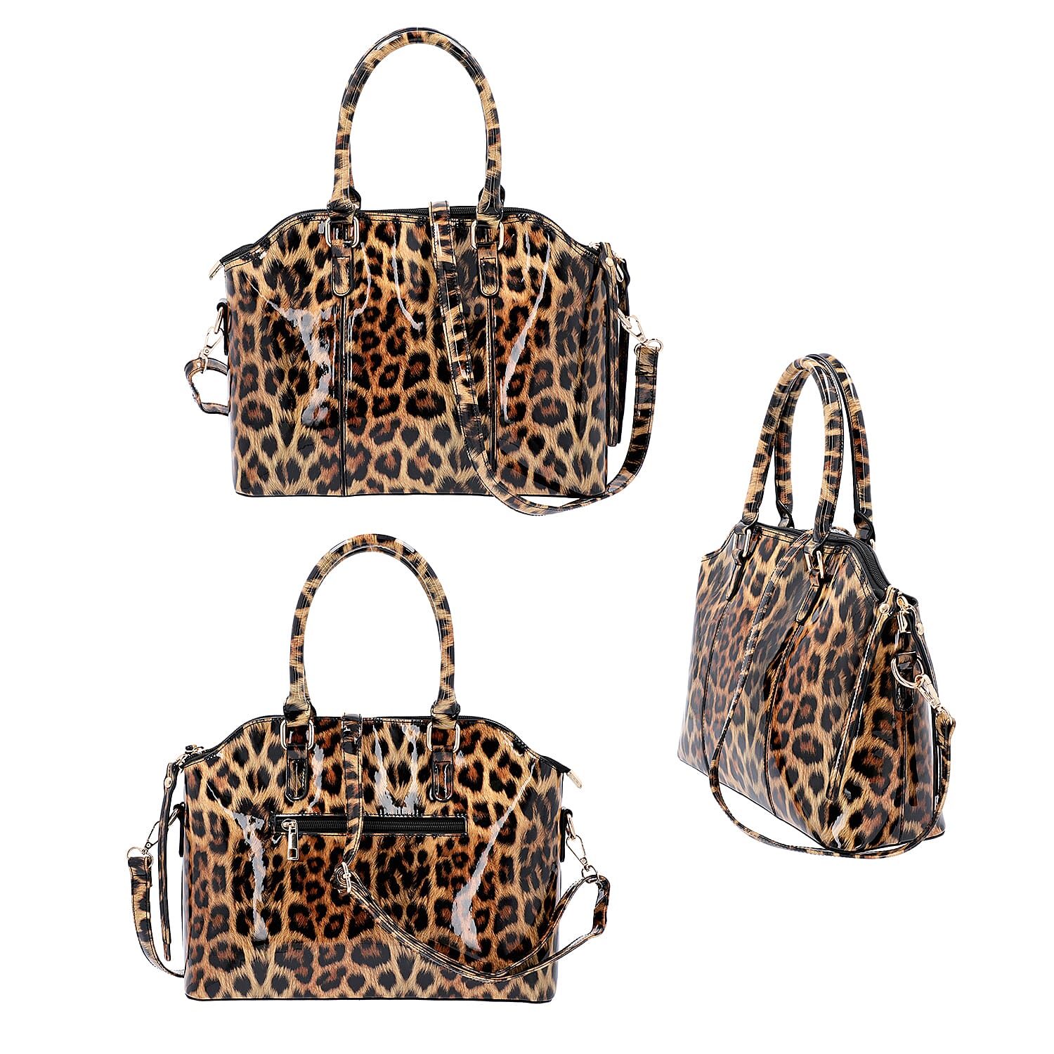 Black and Brown Leopard Pattern Tote Bag with Zipper Closure and Detachable Shoulder Strap (Size32x25x13 Cm)
