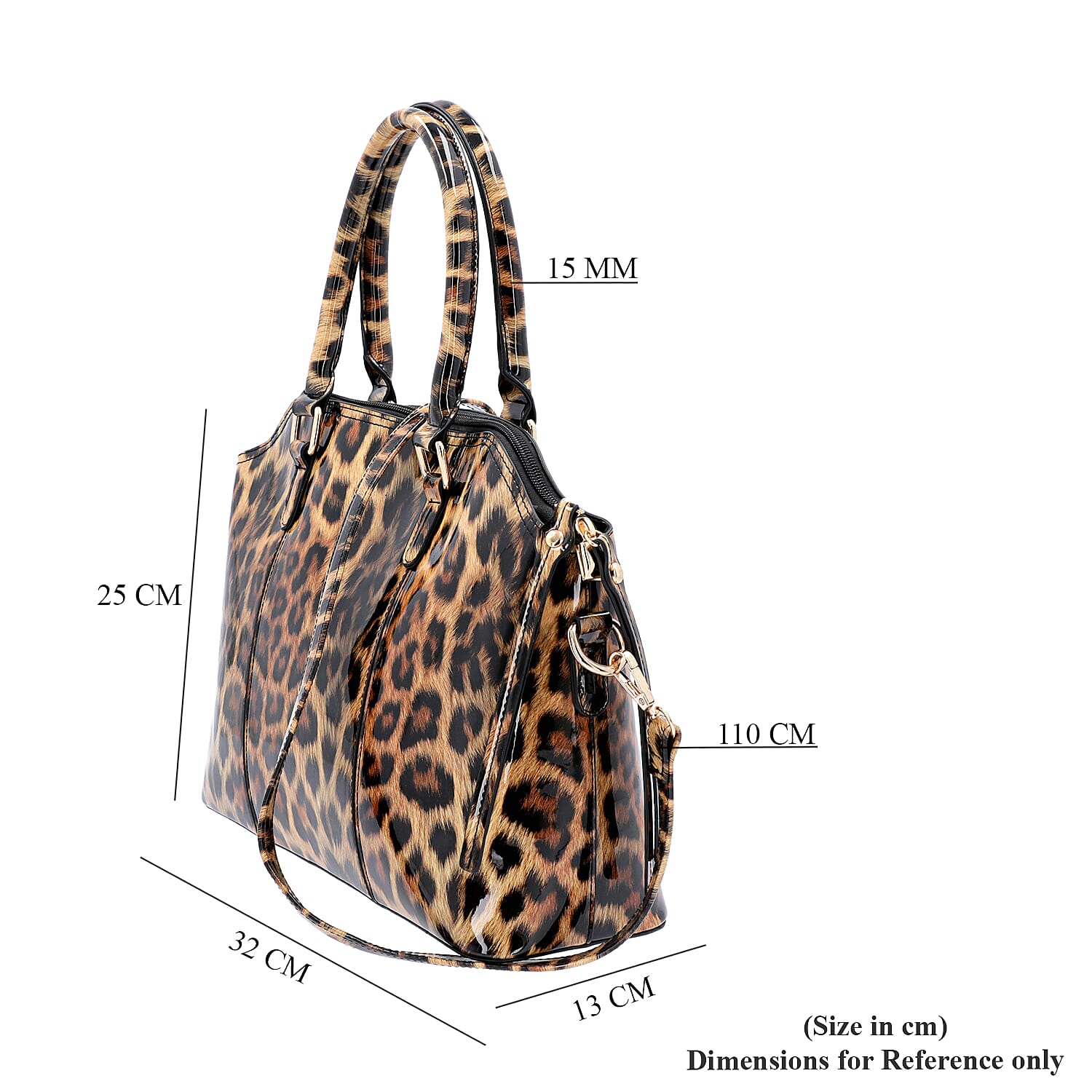 Black and Brown Leopard Pattern Tote Bag with Zipper Closure and Detachable Shoulder Strap (Size32x25x13 Cm)