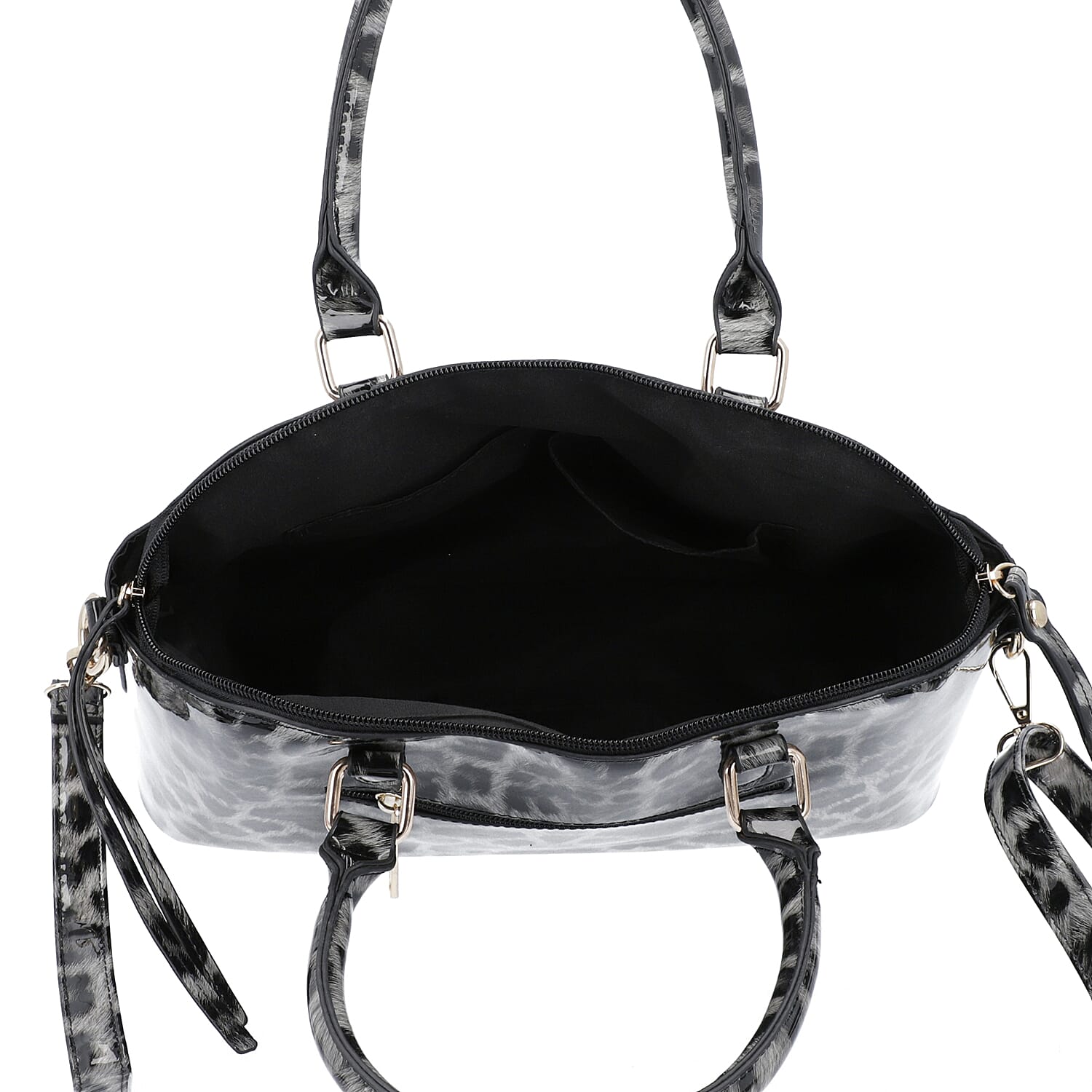 Black and White Leopard Pattern Tote Bag with Zipper Closure and Detachable Shoulder Strap (Size32x25x13 Cm)